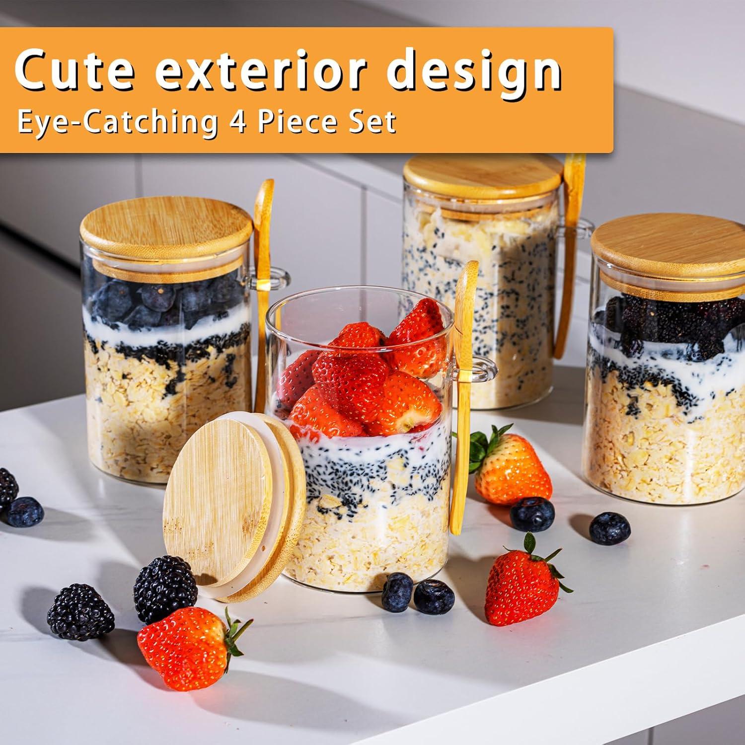 Contenedores de Avena Nocturna MHDCLY 4 Pack 473ml Vidrio