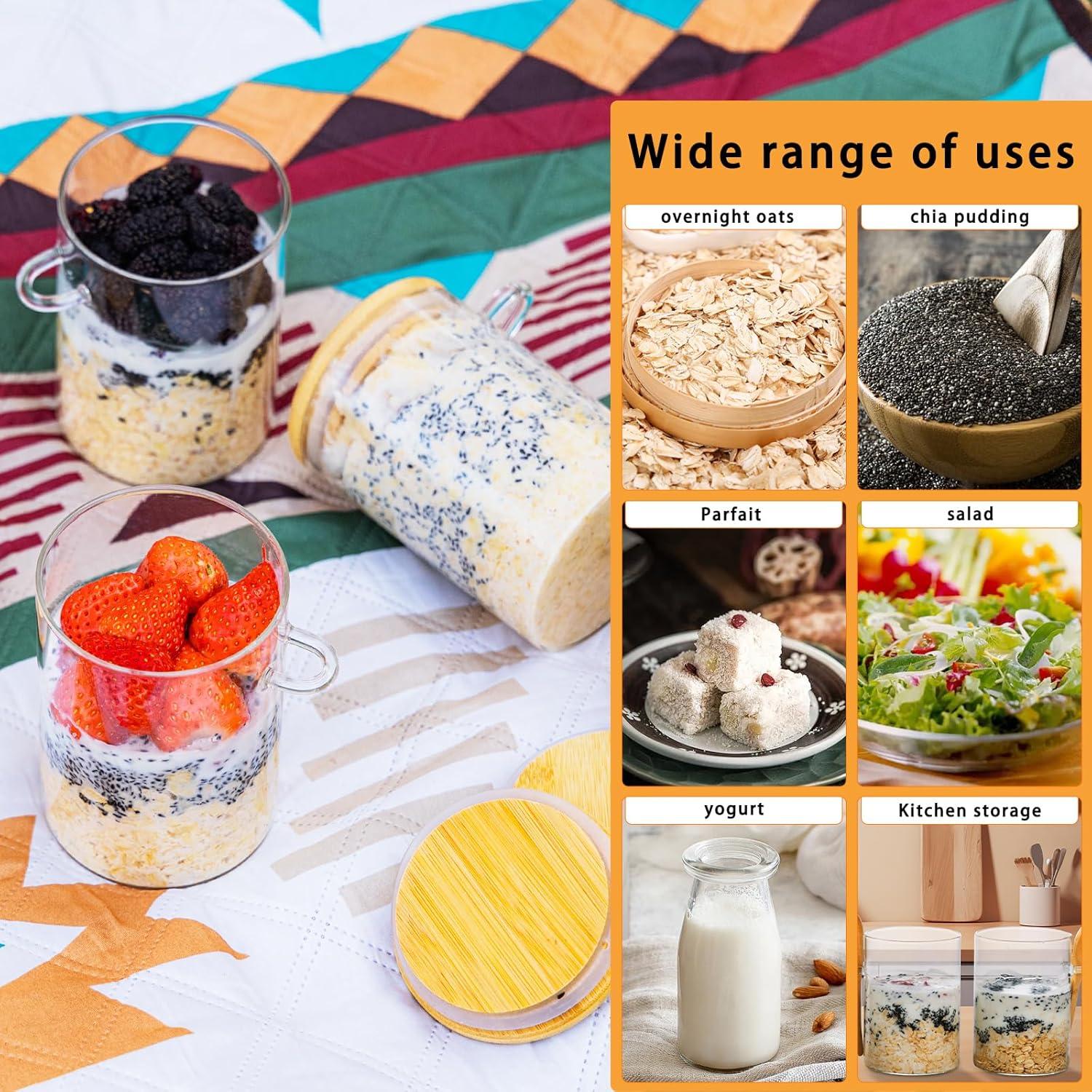 Contenedores de Avena Nocturna MHDCLY 4 Pack 473ml Vidrio