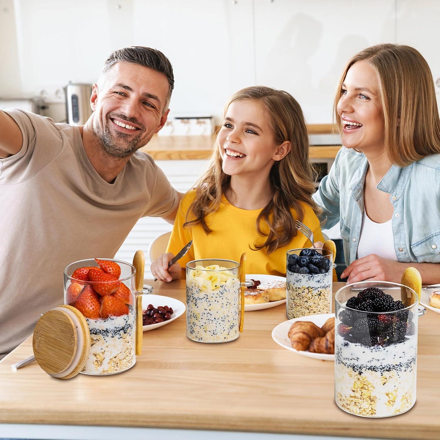 Contenedores de Avena Nocturna MHDCLY 4 Pack 473ml Vidrio