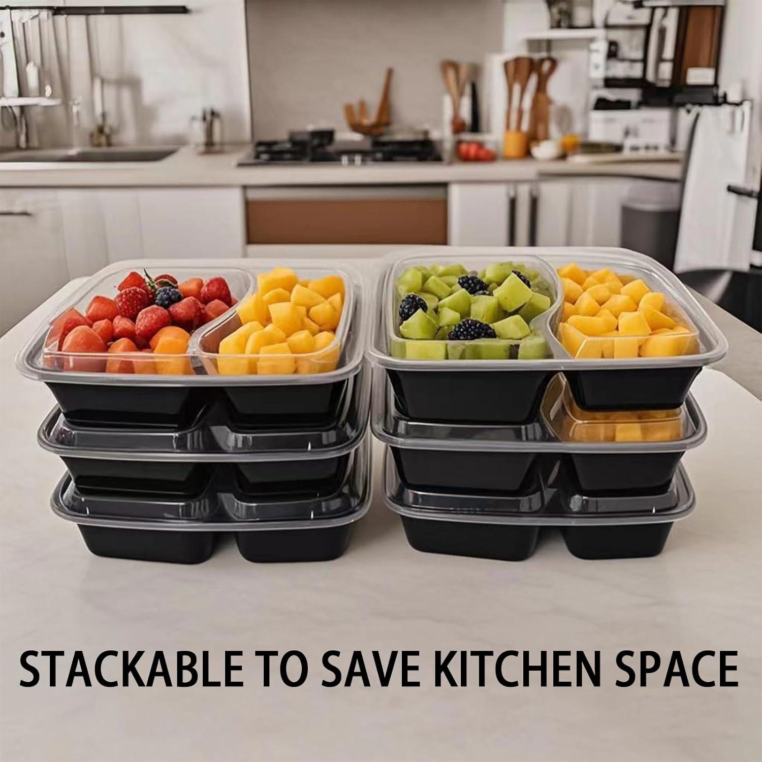 60 Contenedores Desechables de Comida 28 oz 2 Compartimentos