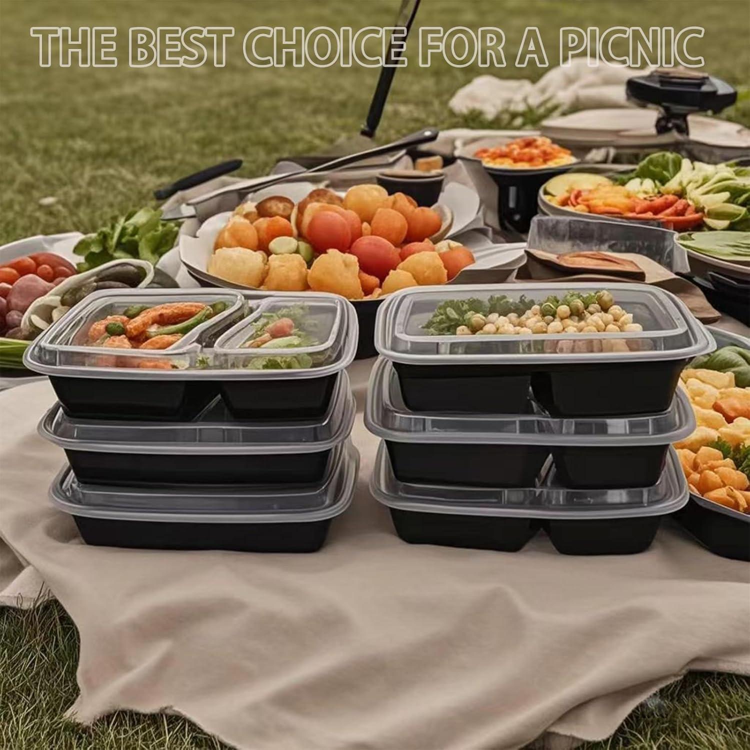 60 Contenedores Desechables de Comida 28 oz 2 Compartimentos