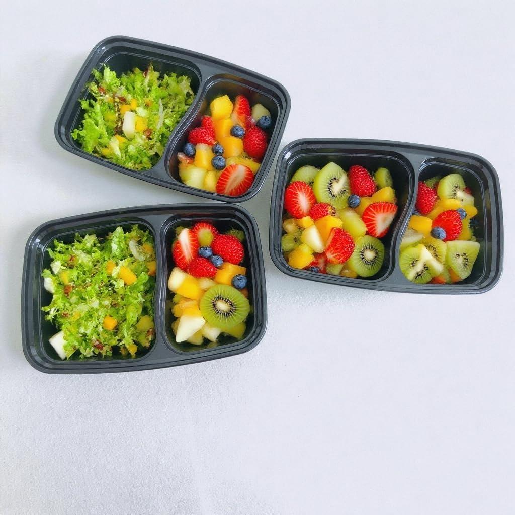 60 Contenedores Desechables de Comida 28 oz 2 Compartimentos