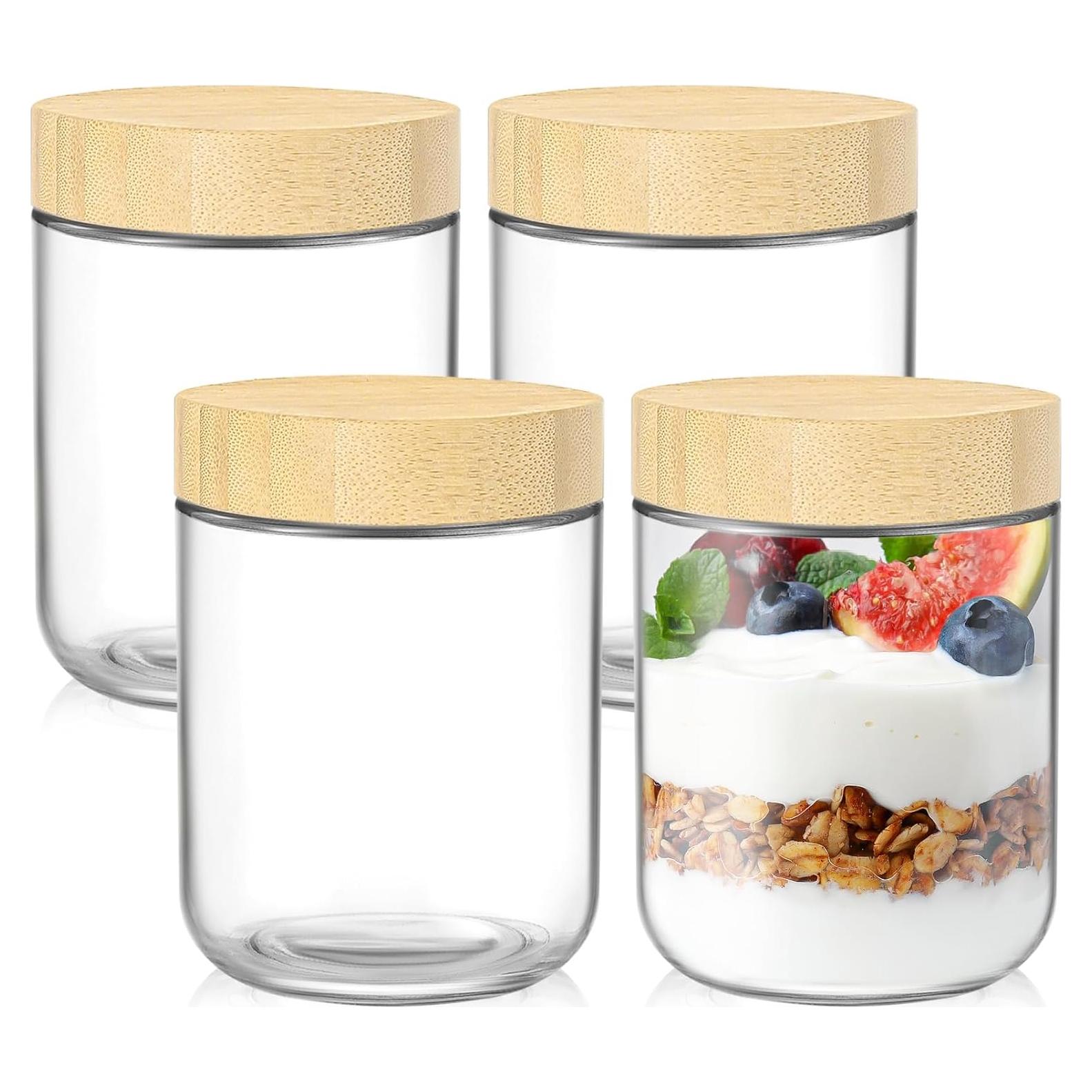 Tarros de Vidrio DRKIO 473 ml con Tapas de Bambú - 4 Unidades