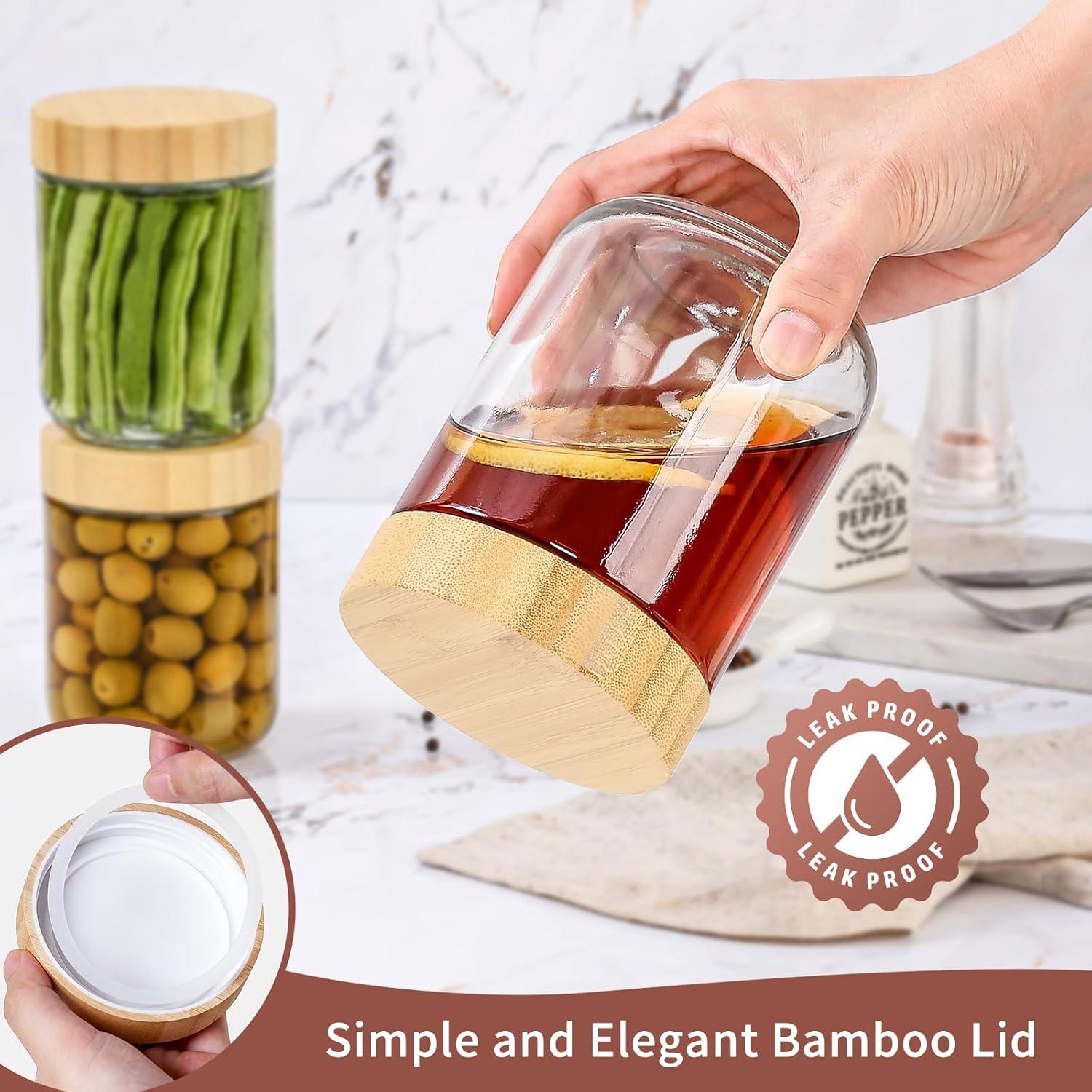 Tarros de Vidrio DRKIO 473 ml con Tapas de Bambú - 4 Unidades