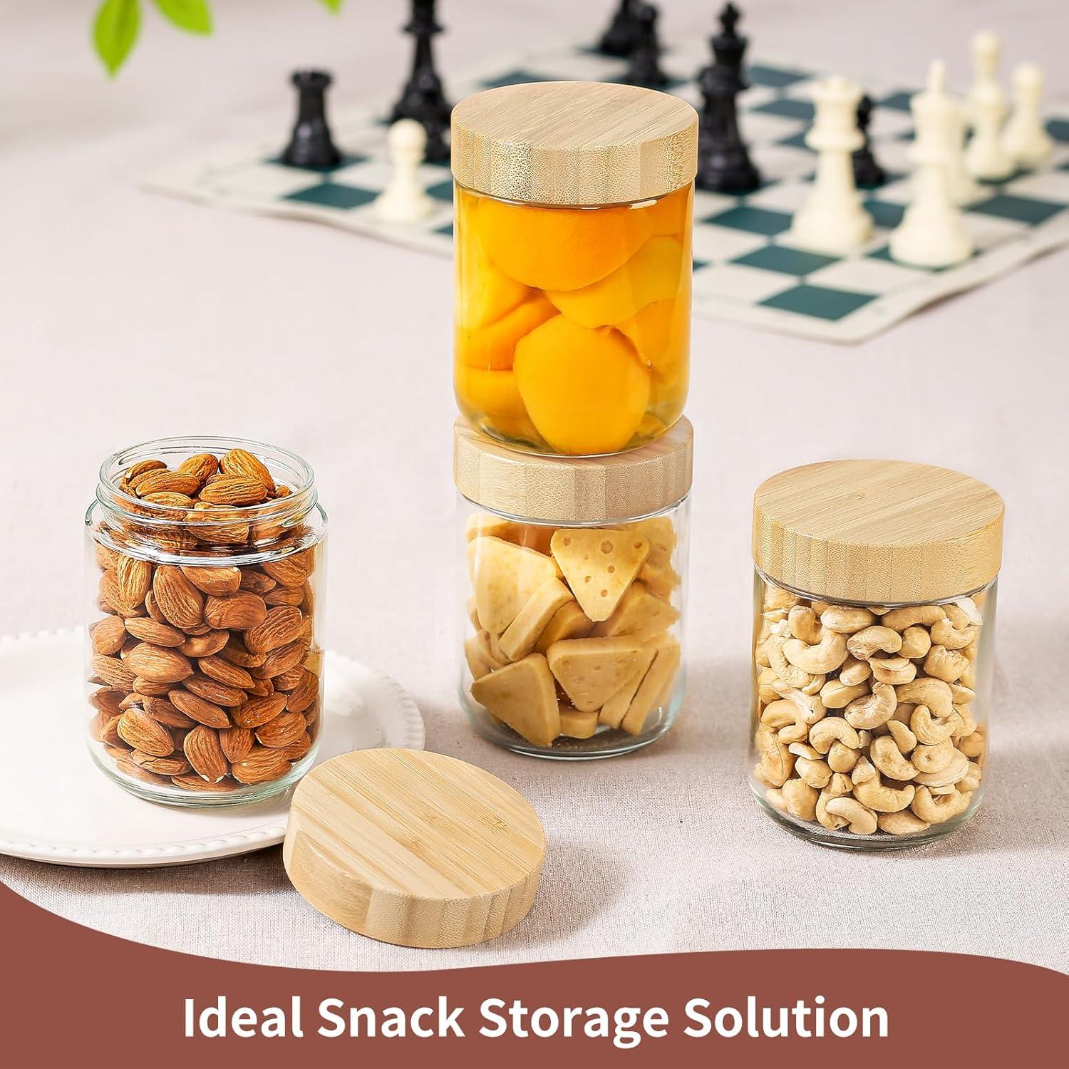 Tarros de Vidrio DRKIO 473 ml con Tapas de Bambú - 4 Unidades