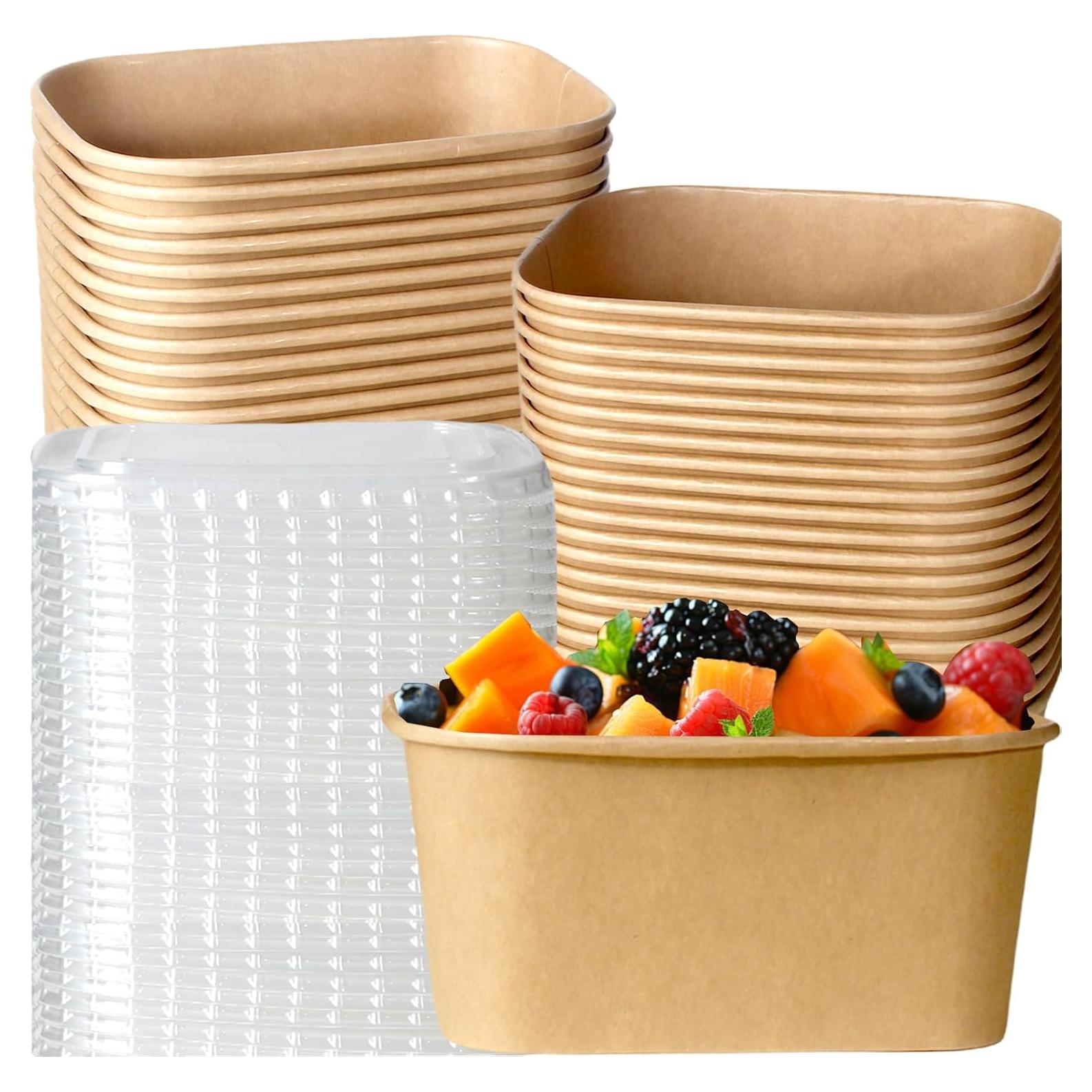 Paquete de 50 Cuencos Rectangulares FISDEN 0.95 L con Tapas