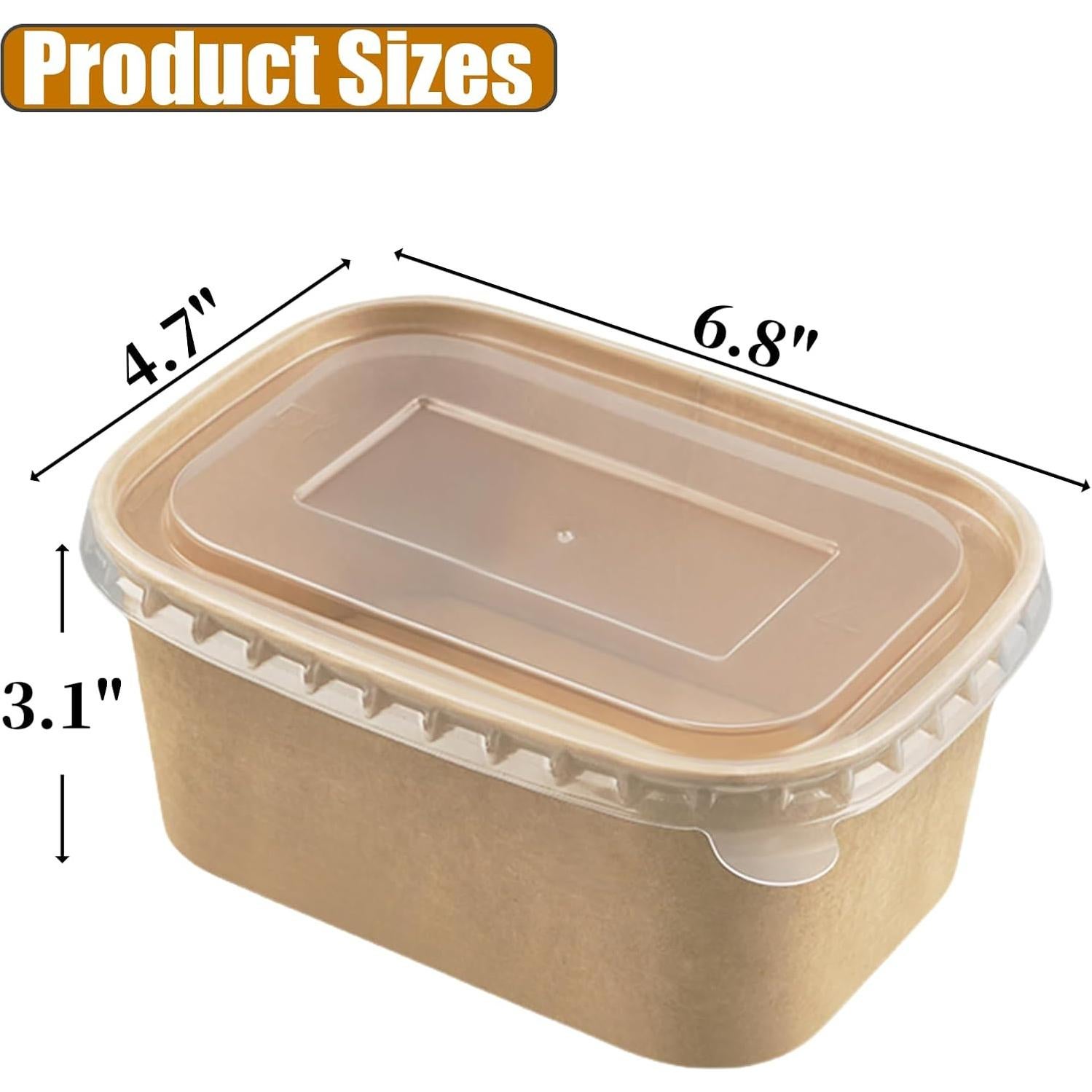 Paquete de 50 Cuencos Rectangulares FISDEN 0.95 L con Tapas