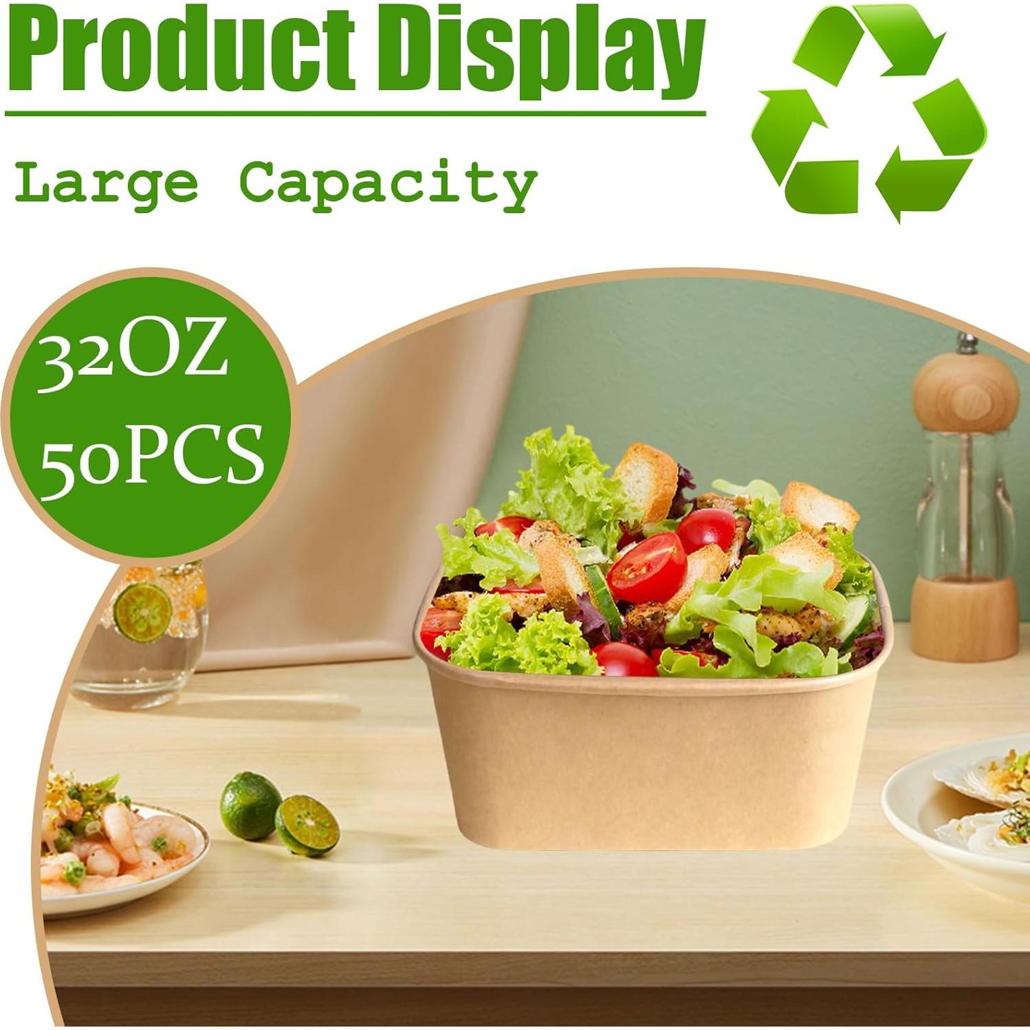 Paquete de 50 Cuencos Rectangulares FISDEN 0.95 L con Tapas