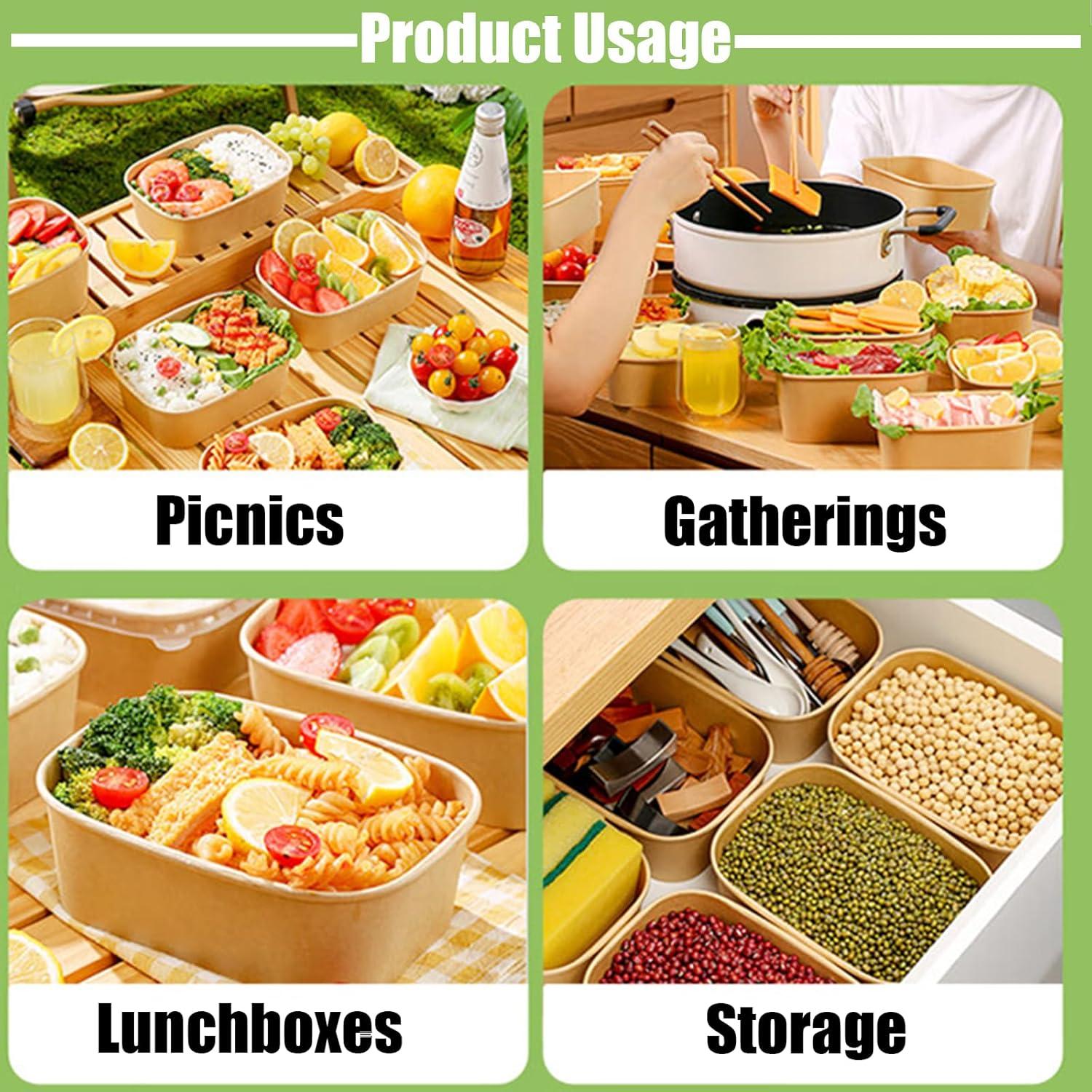 Paquete de 50 Cuencos Rectangulares FISDEN 0.95 L con Tapas