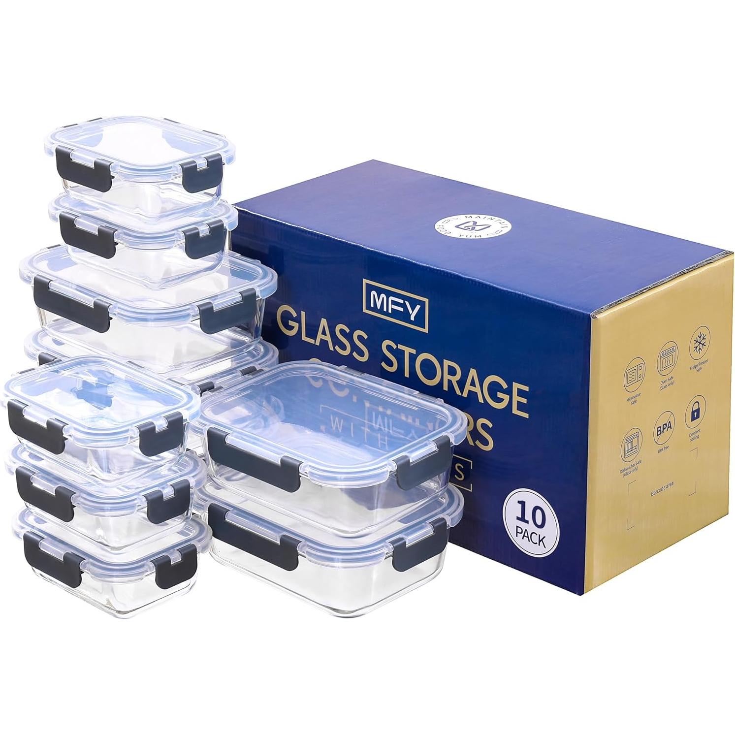 Contenedores de Almacenamiento de Vidrio MFY 10-Pack 1.02L y 0.38L