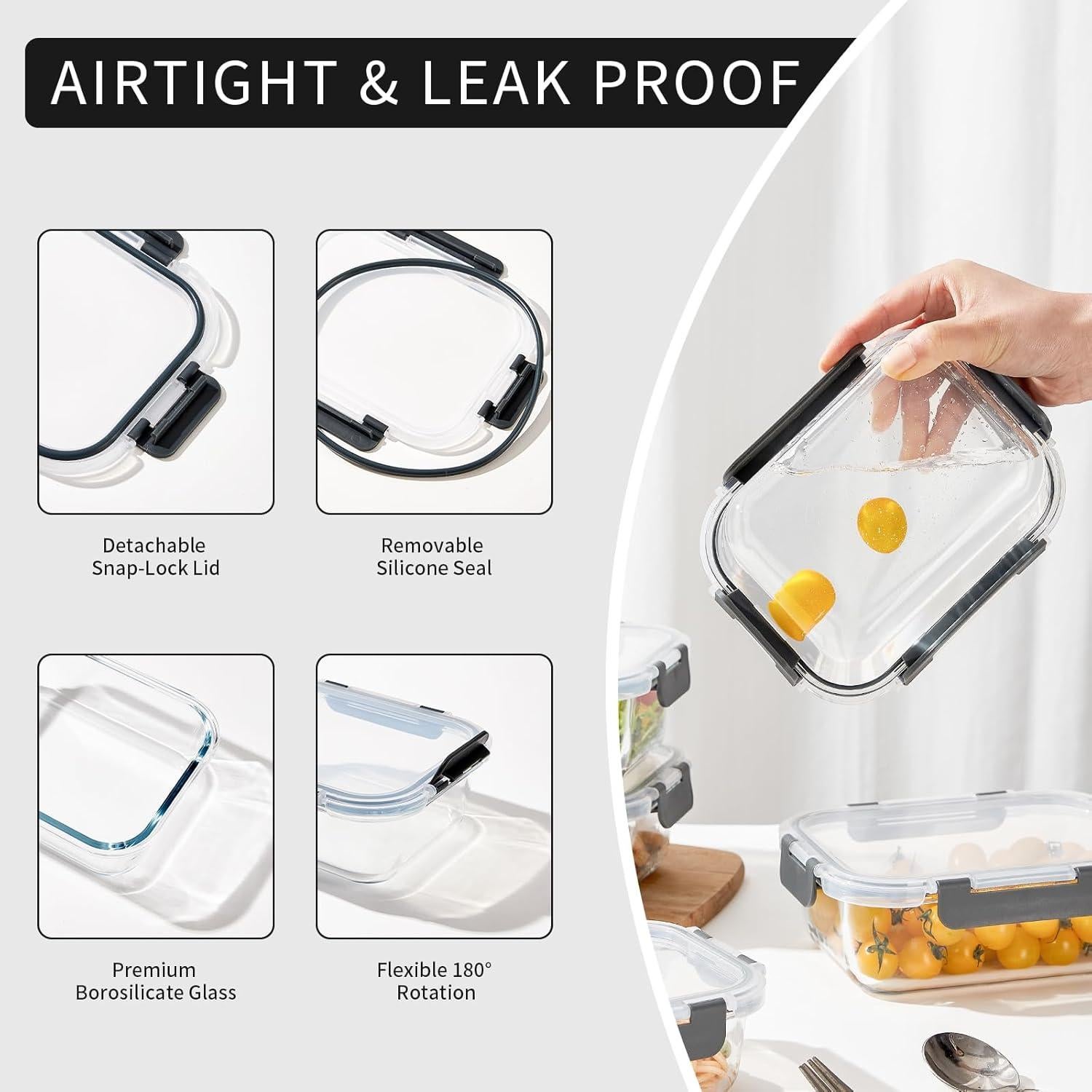 Paquete de 10 Contenedores de Vidrio Cilock 650 ml con Tapas