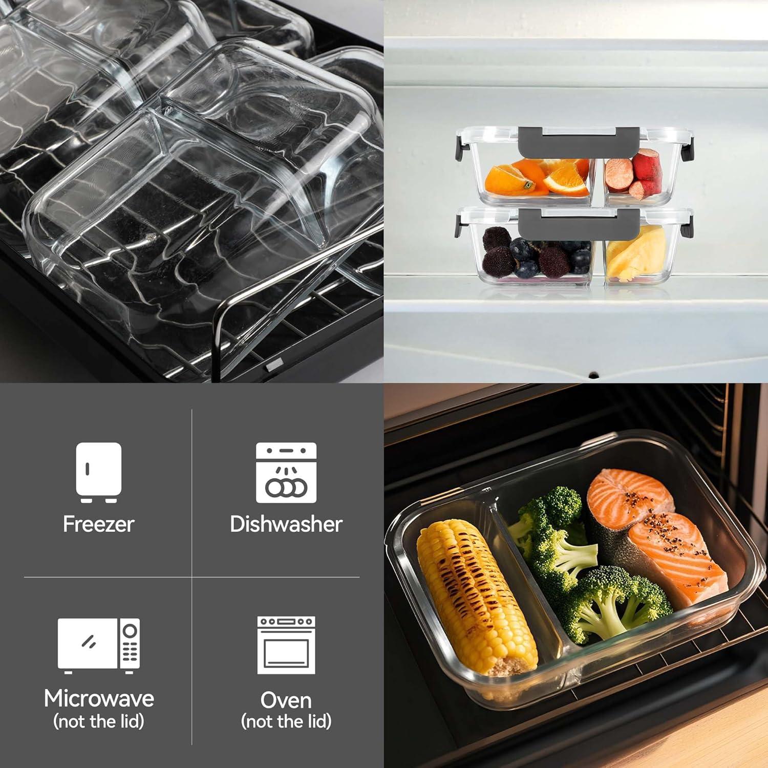 Contenedores de Vidrio BAYZZ 5 Piezas 1,04 L 2 Compartimentos