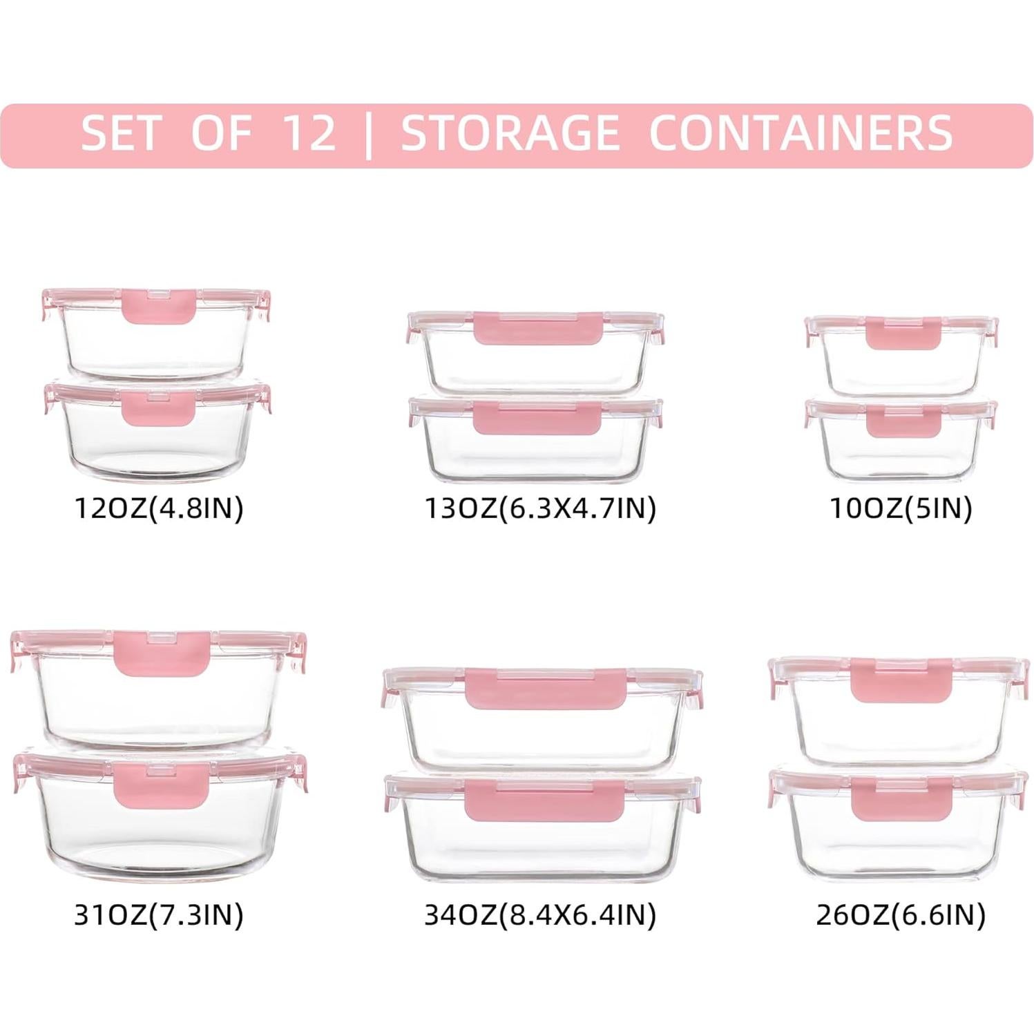 Paquete de 12 Contenedores de Almacenamiento de Vidrio FAWLES
