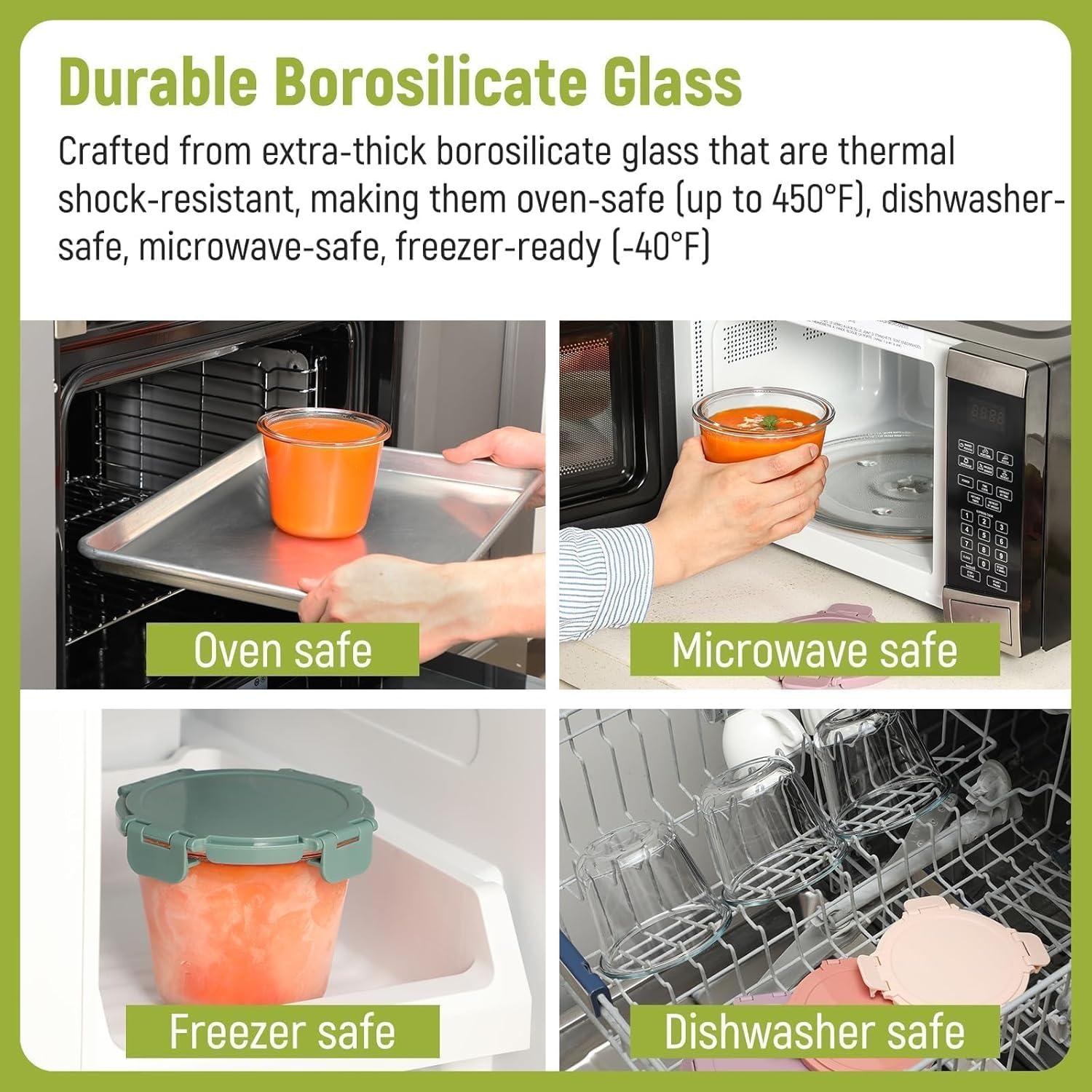 Set de 6 Contenedores de Vidrio 3 Tazas Snuvid - Herméticos y Apto Microondas