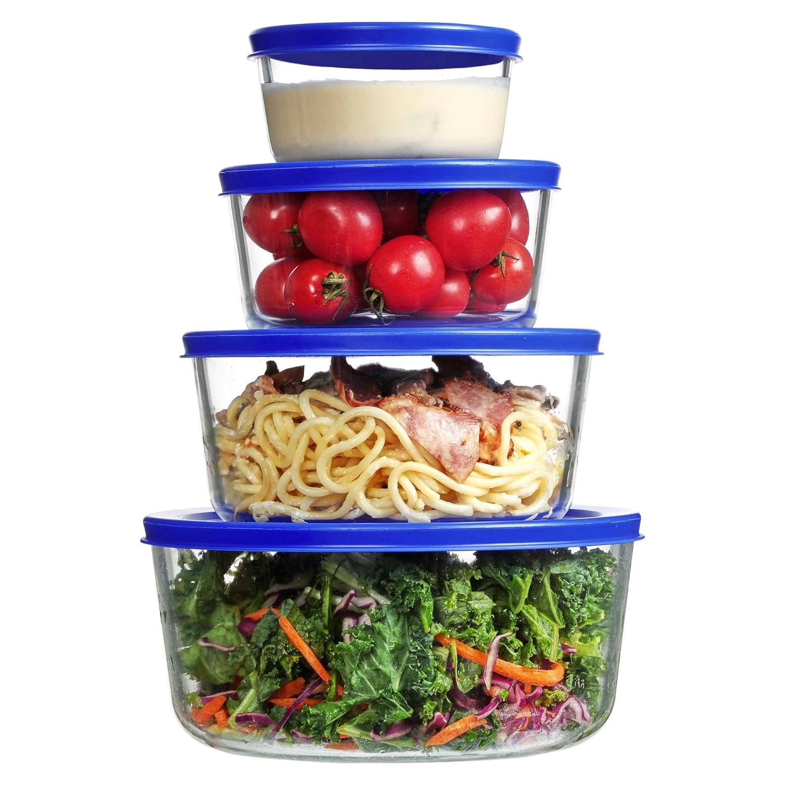 Juego de 4 Tazones de Vidrio Vtopmart con Tapas 1-7 Tazas