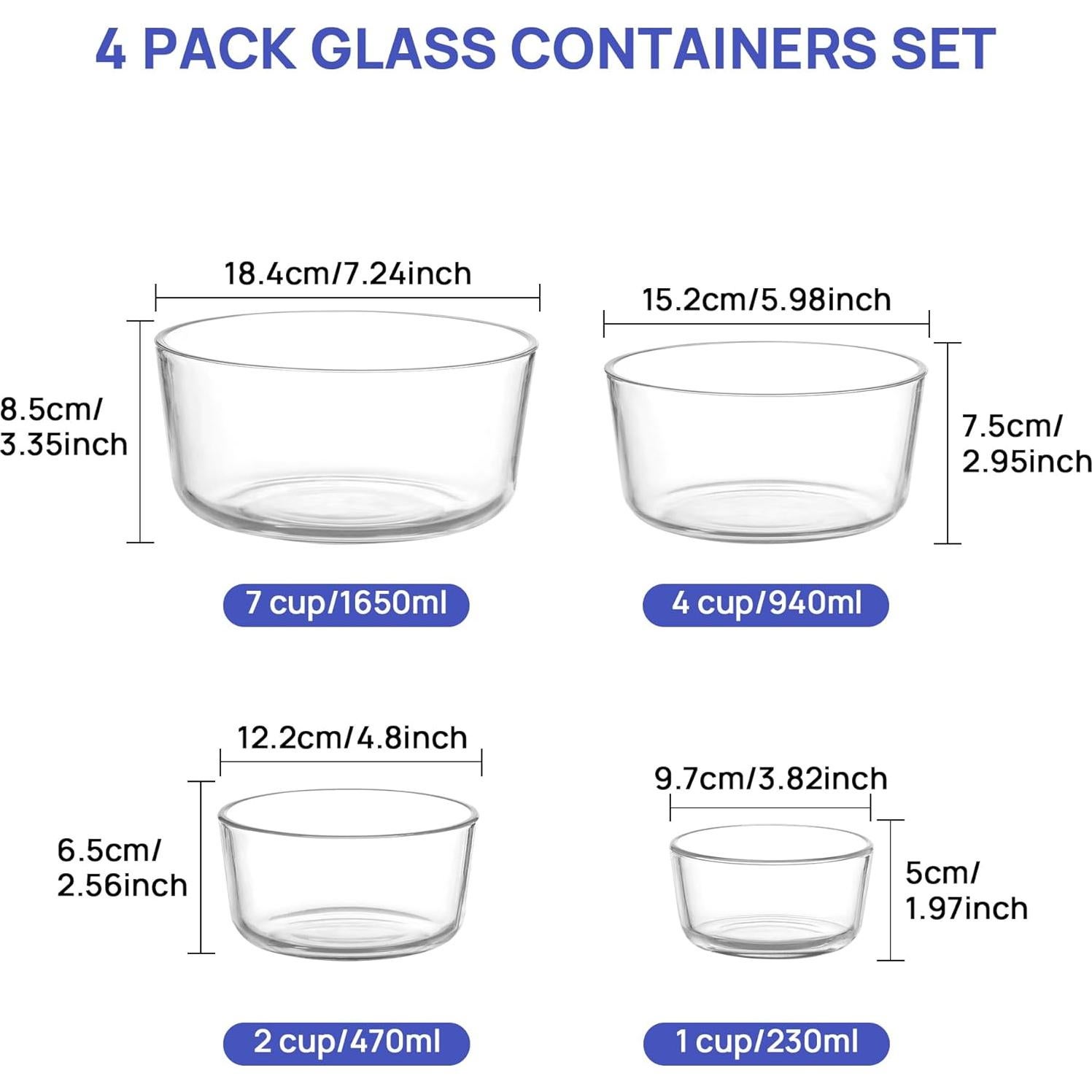 Juego de 4 Tazones de Vidrio Vtopmart con Tapas 1-7 Tazas