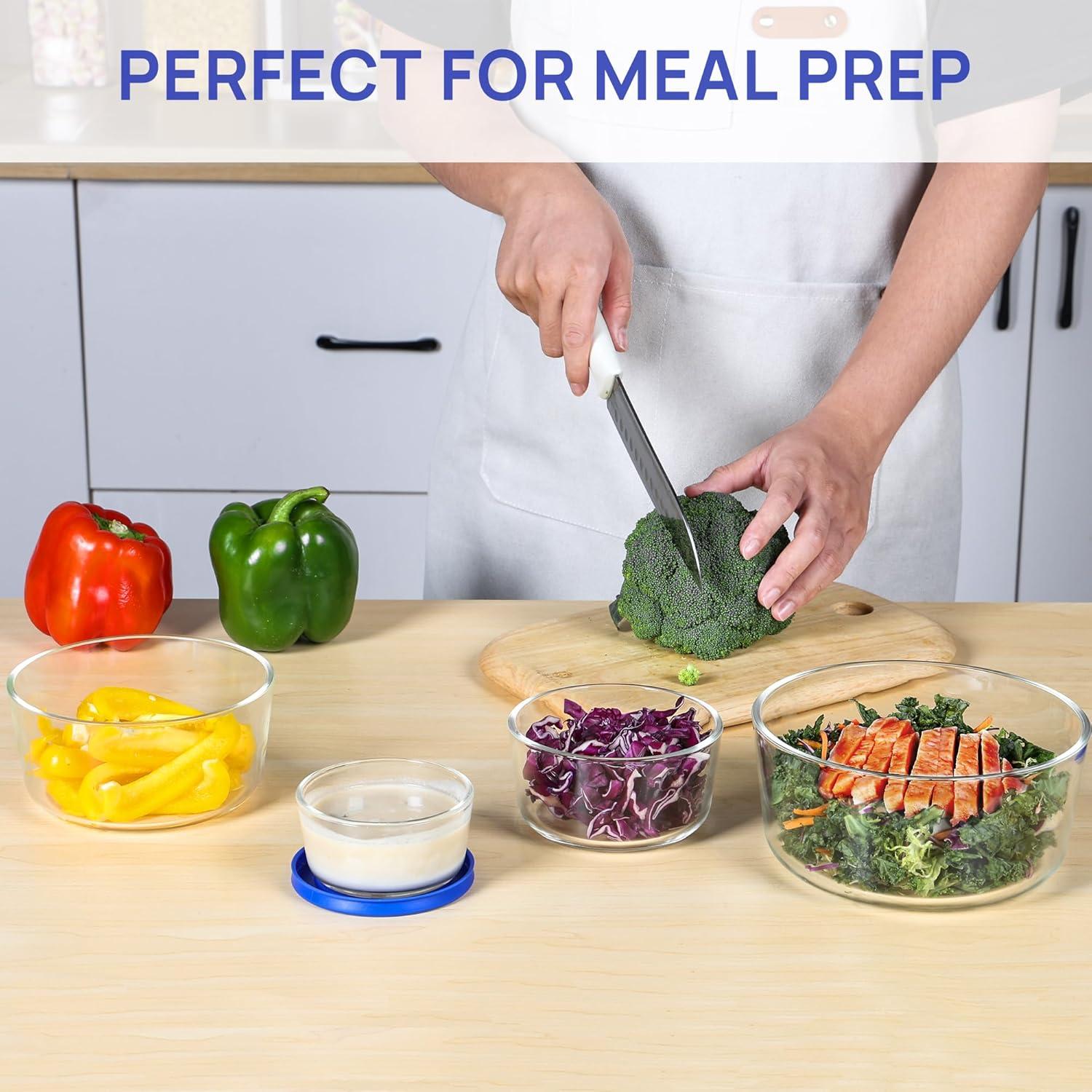 Juego de 4 Tazones de Vidrio Vtopmart con Tapas 1-7 Tazas