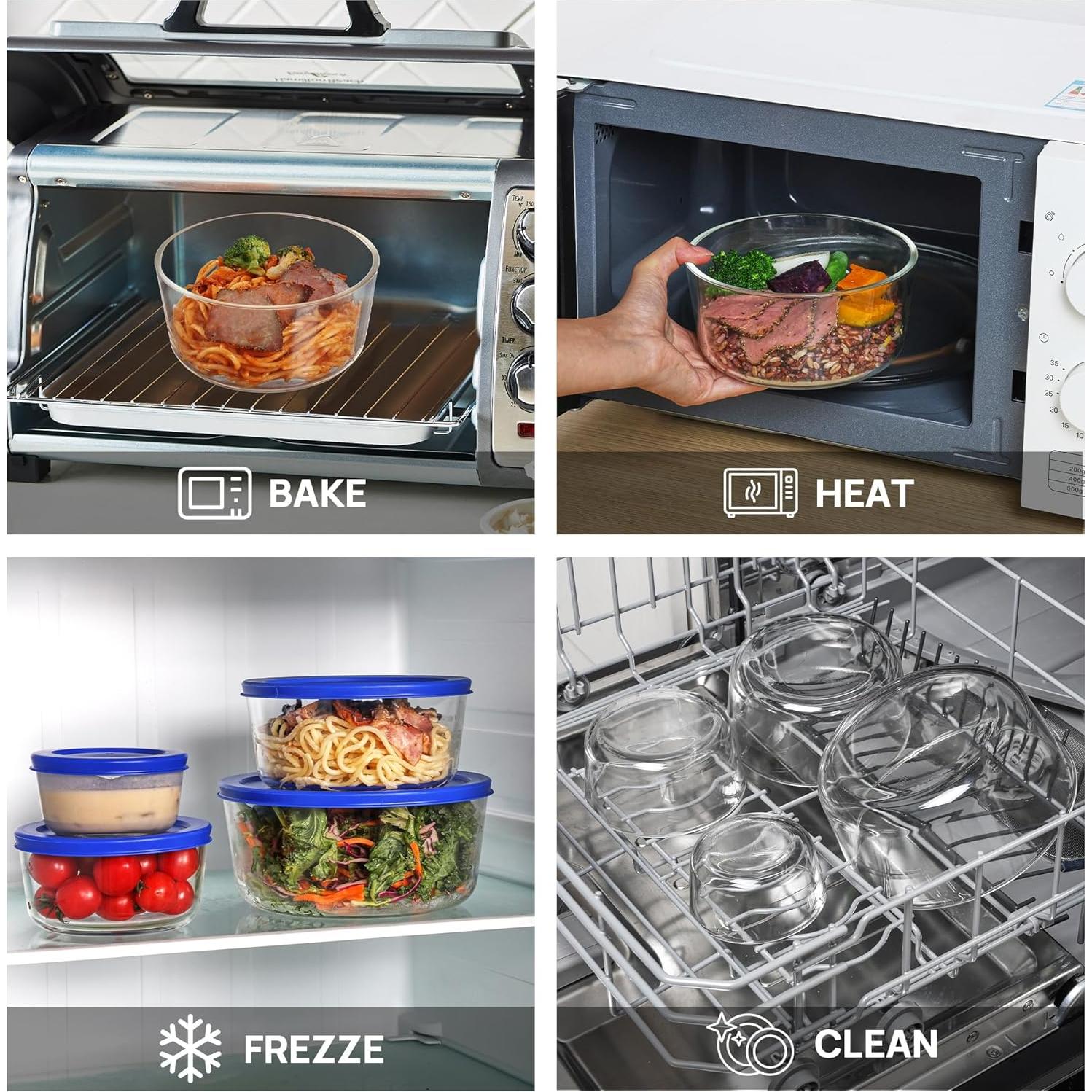 Juego de 4 Tazones de Vidrio Vtopmart con Tapas 1-7 Tazas