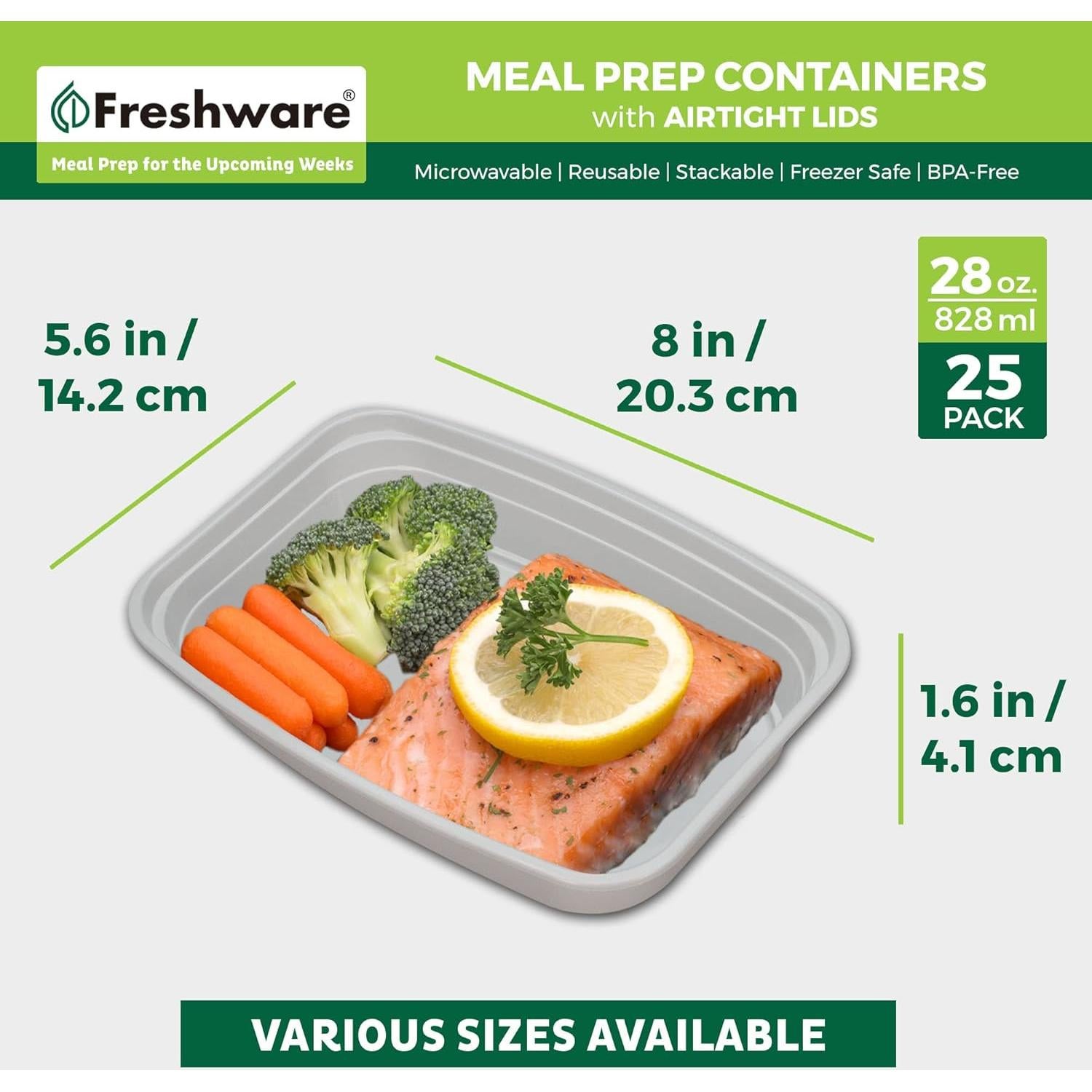 Contenedores de Preparación de Comidas Freshware 25 Pzas 828 ml
