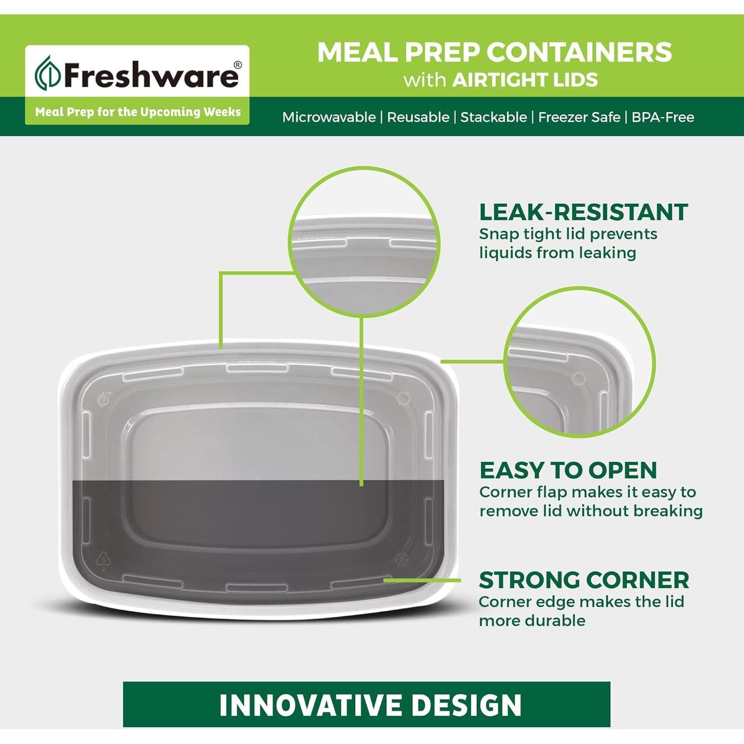 Contenedores de Preparación de Comidas Freshware 25 Pzas 828 ml