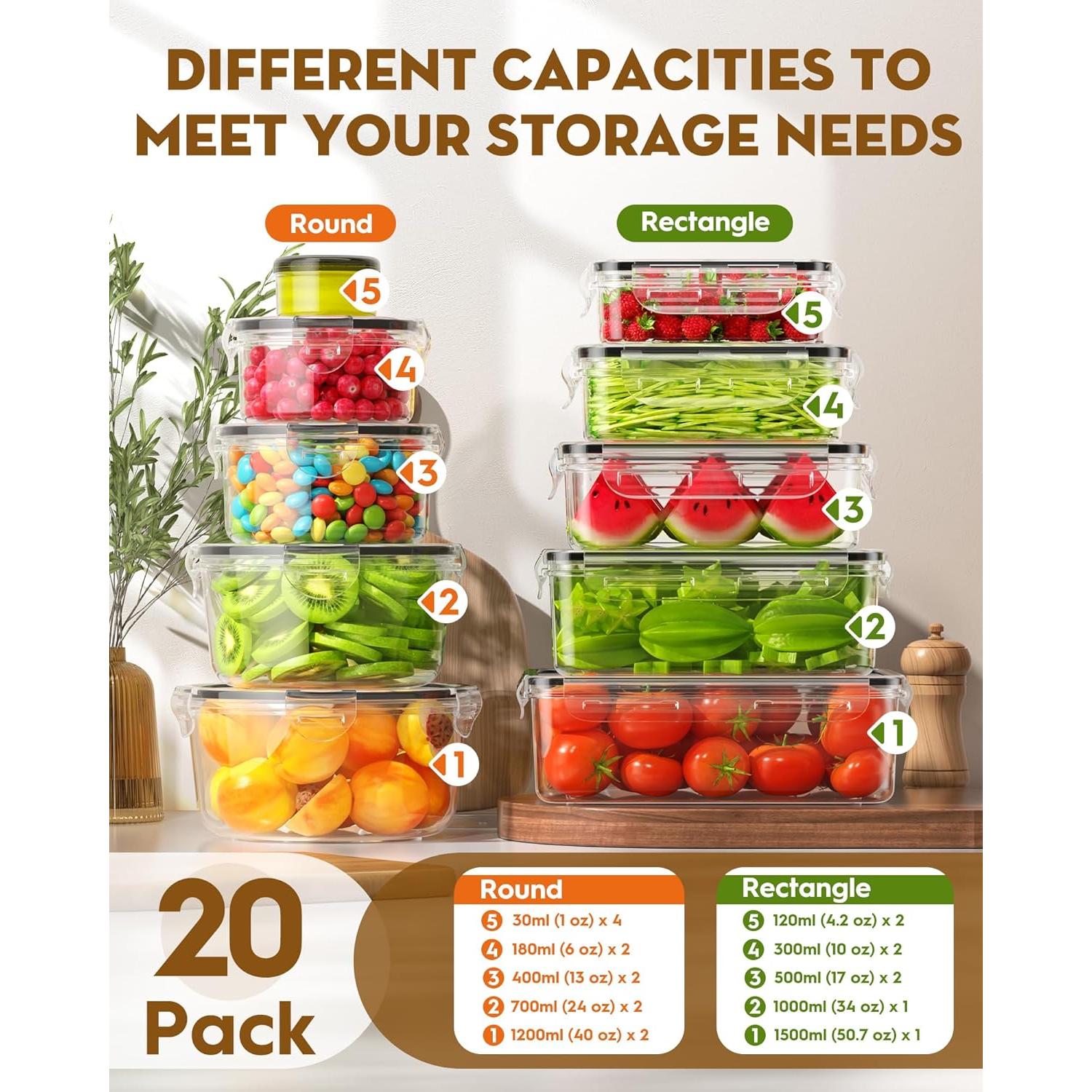 Juego de 40 Contenedores de Almacenamiento BiuLeon Herméticos