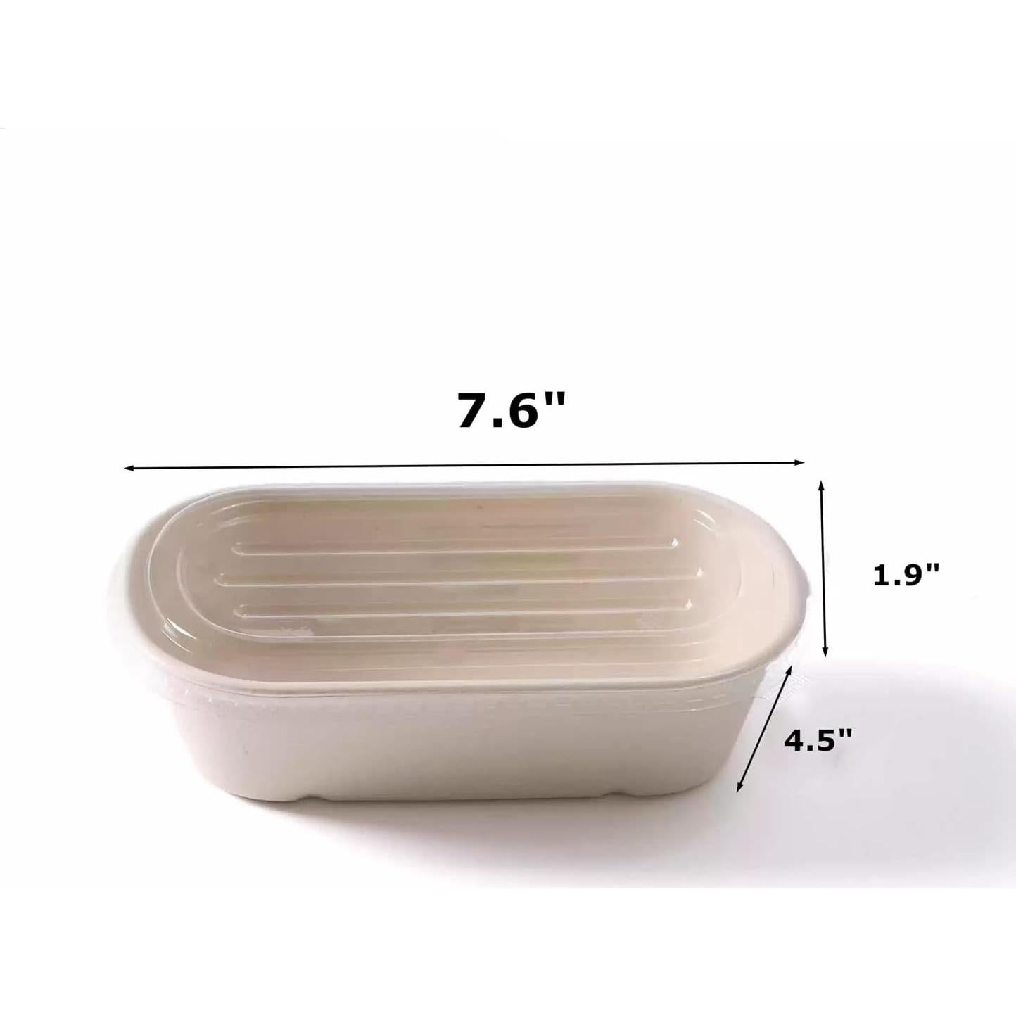 Paquete de 50 Tazones de Papel Bagasse 700ml con Tapa NROZIET