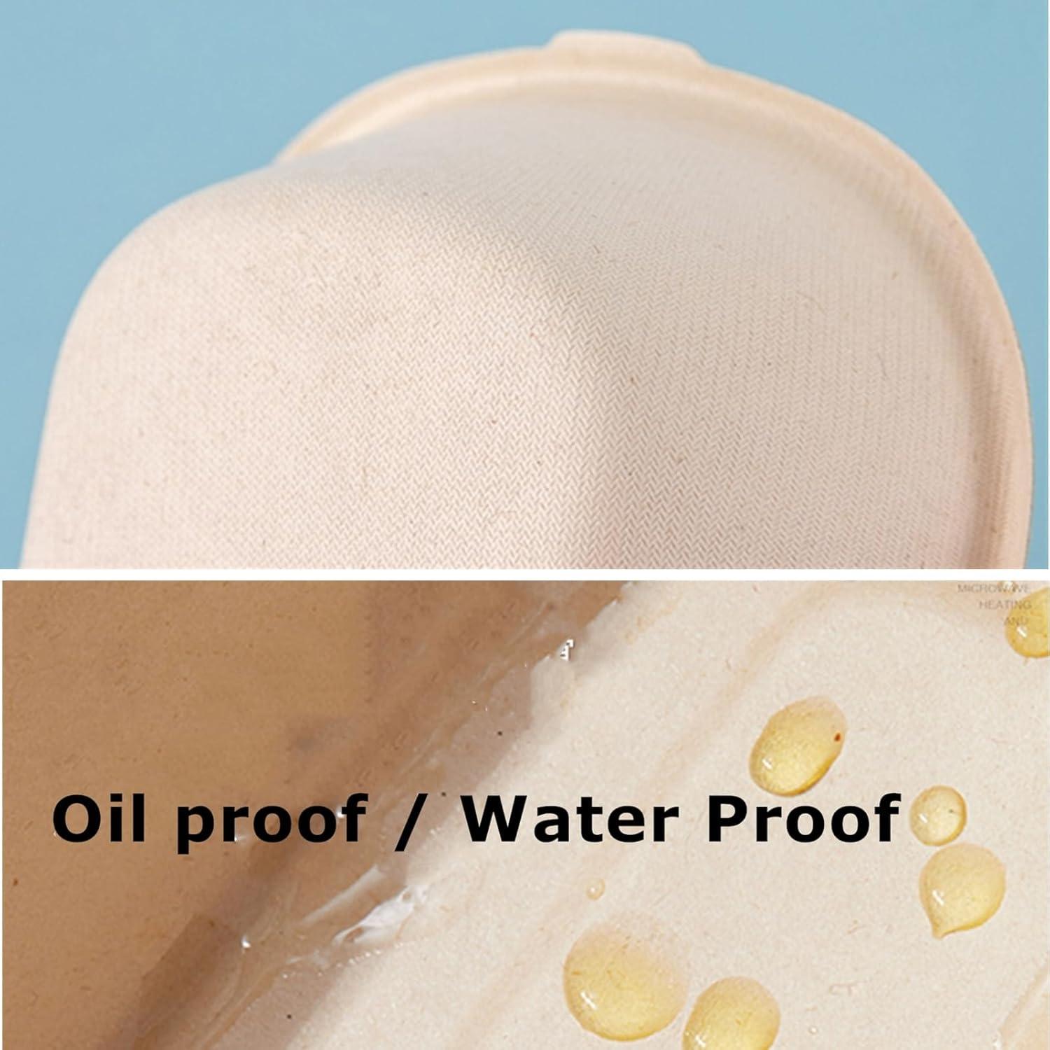 Paquete de 50 Tazones de Papel Bagasse 700ml con Tapa NROZIET