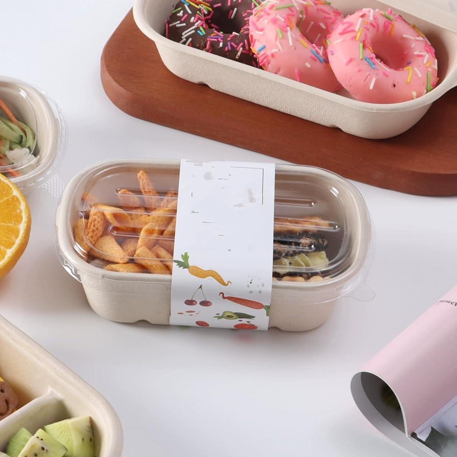 Paquete de 50 Tazones de Papel Bagasse 700ml con Tapa NROZIET