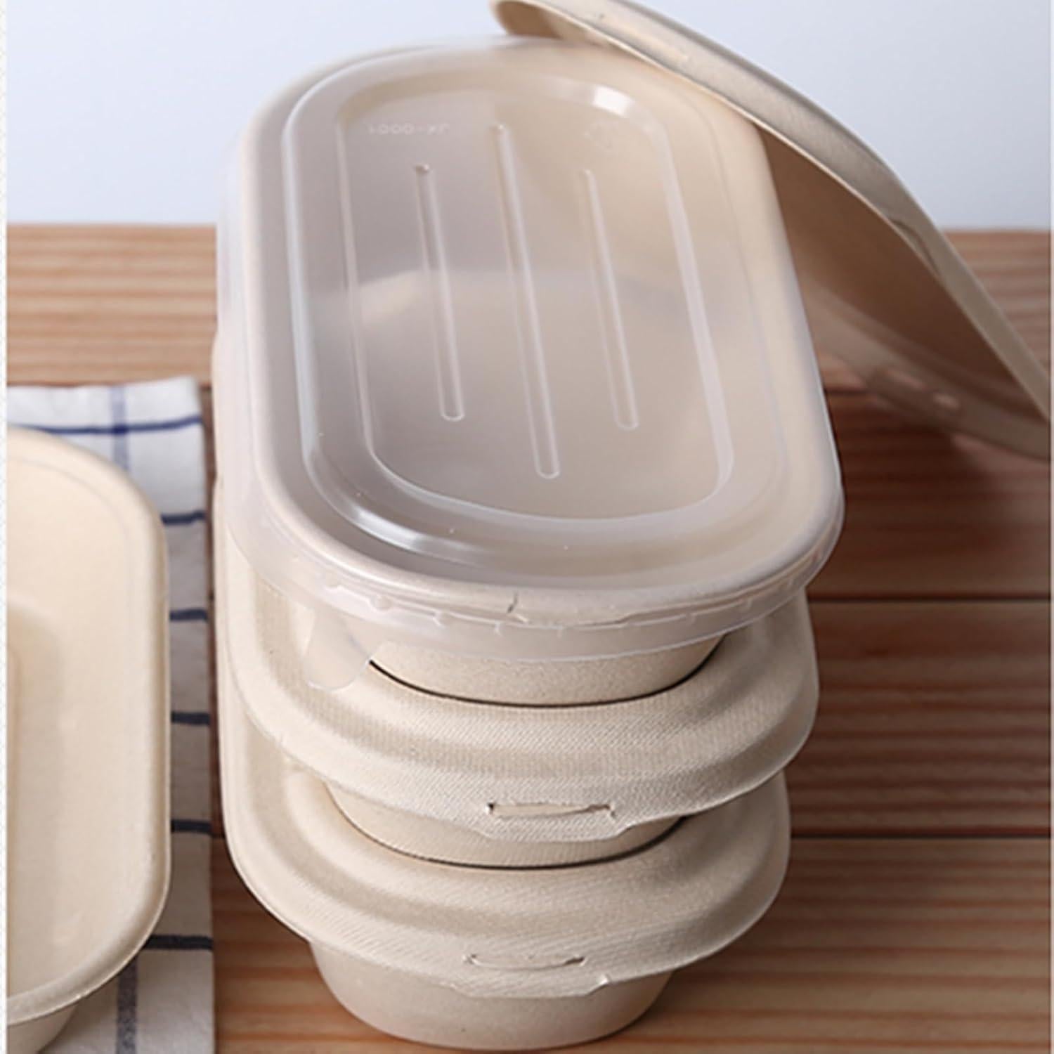 Paquete de 50 Tazones de Papel Bagasse 700ml con Tapa NROZIET