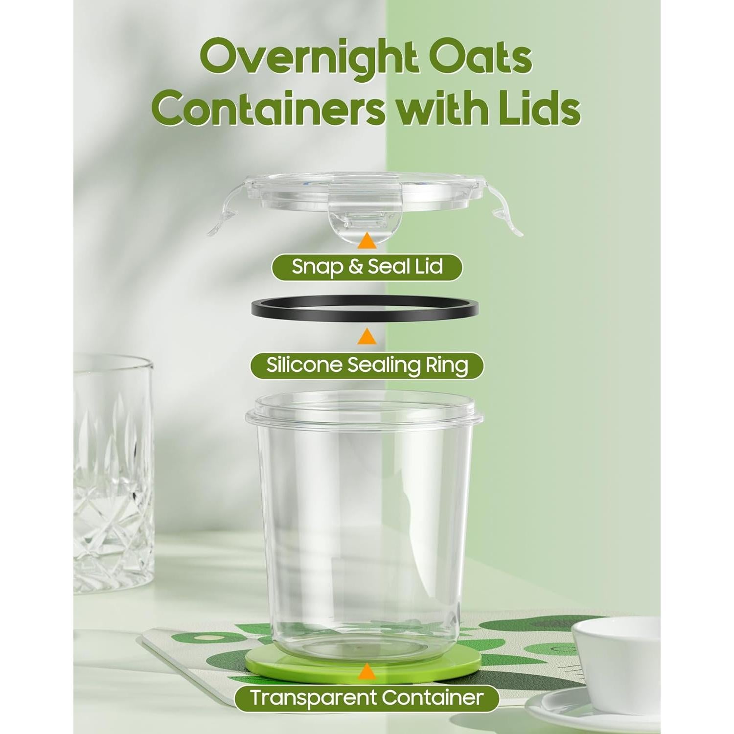 Contenedores de Avena Nocturna Canfanni, 4 Tarros 370ml, BPA Free