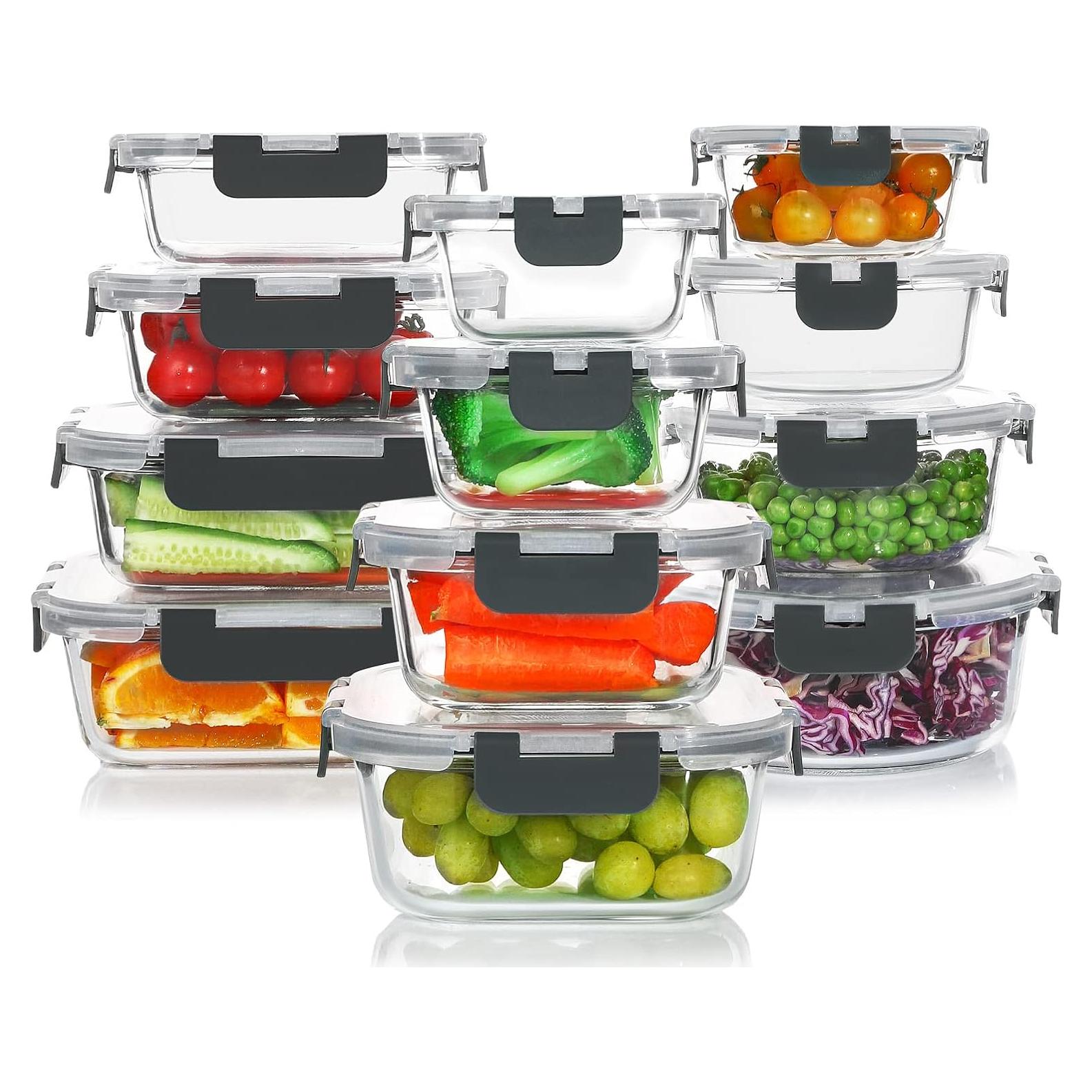 Juego de 24 Contenedores de Almacenamiento de Vidrio KOMUEE