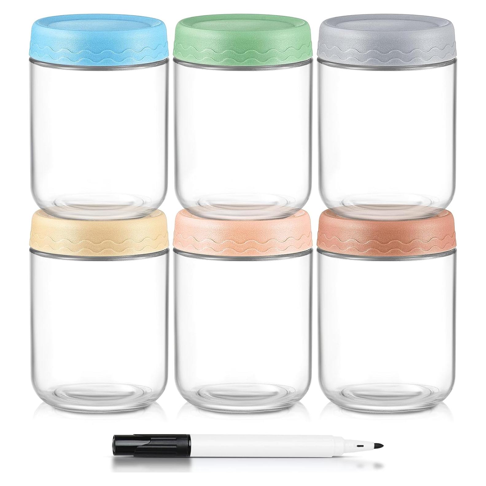 Tarros de Vidrio DRKIO 16 Oz - 6 Piezas con Tapas Herméticas