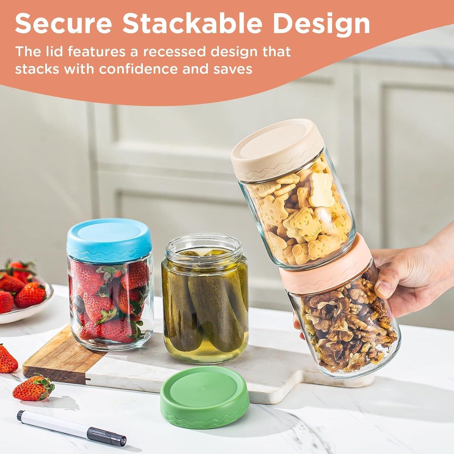 Tarros de Vidrio DRKIO 16 Oz - 6 Piezas con Tapas Herméticas