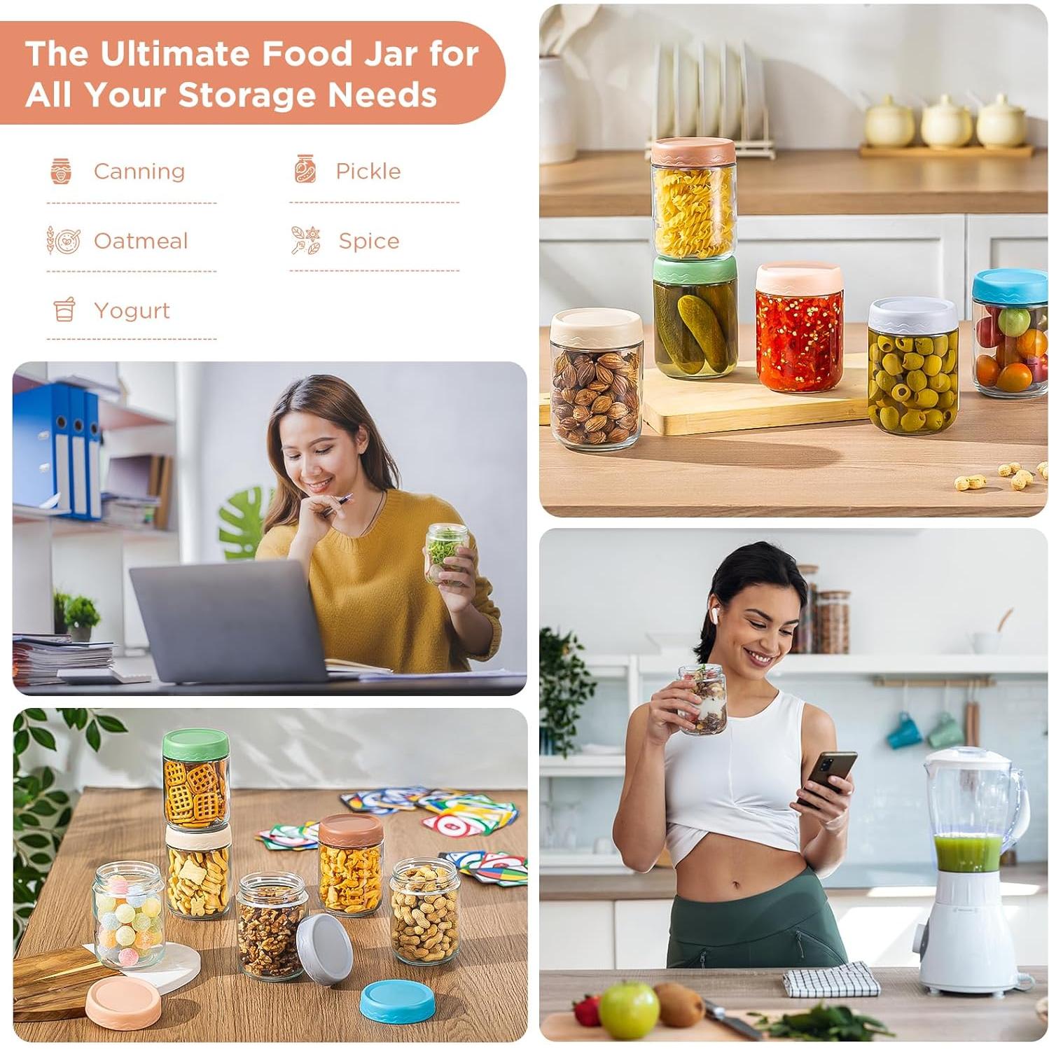 Tarros de Vidrio DRKIO 16 Oz - 6 Piezas con Tapas Herméticas