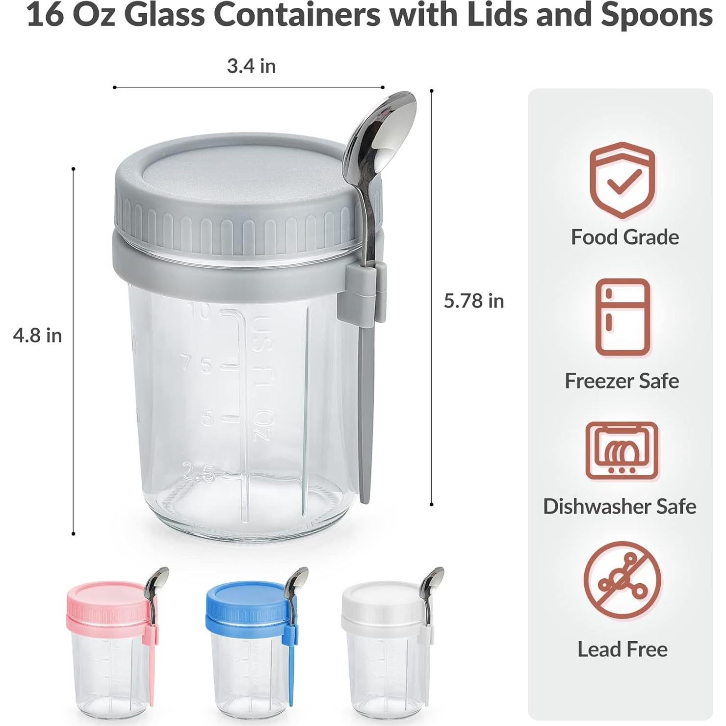 Contenedores de Avena Nocturna DRKIO 4 Piezas 473ml Vidrio