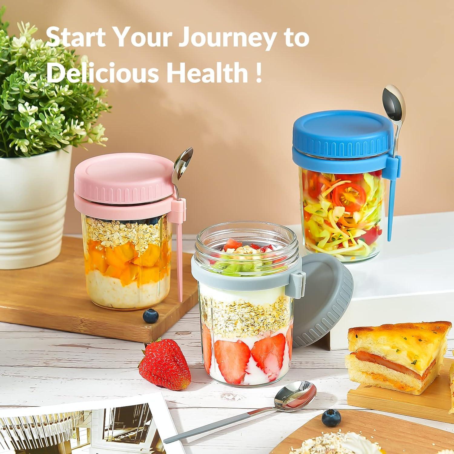 Contenedores de Avena Nocturna DRKIO 4 Piezas 473ml Vidrio