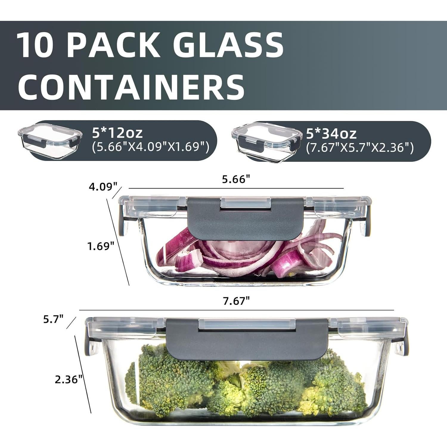 Contenedores de Vidrio UMEIED - 10 Piezas Rectangulares 1007ml y 355ml