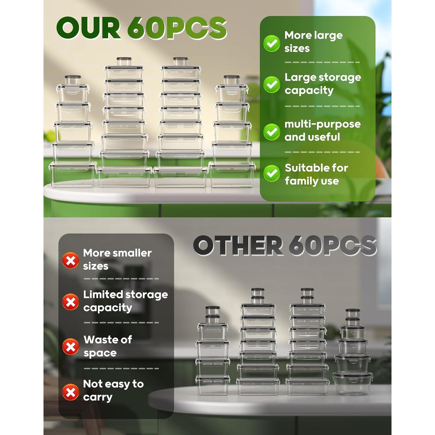 Juego de 60 Contenedores de Almacenamiento KEMETHY Sin BPA