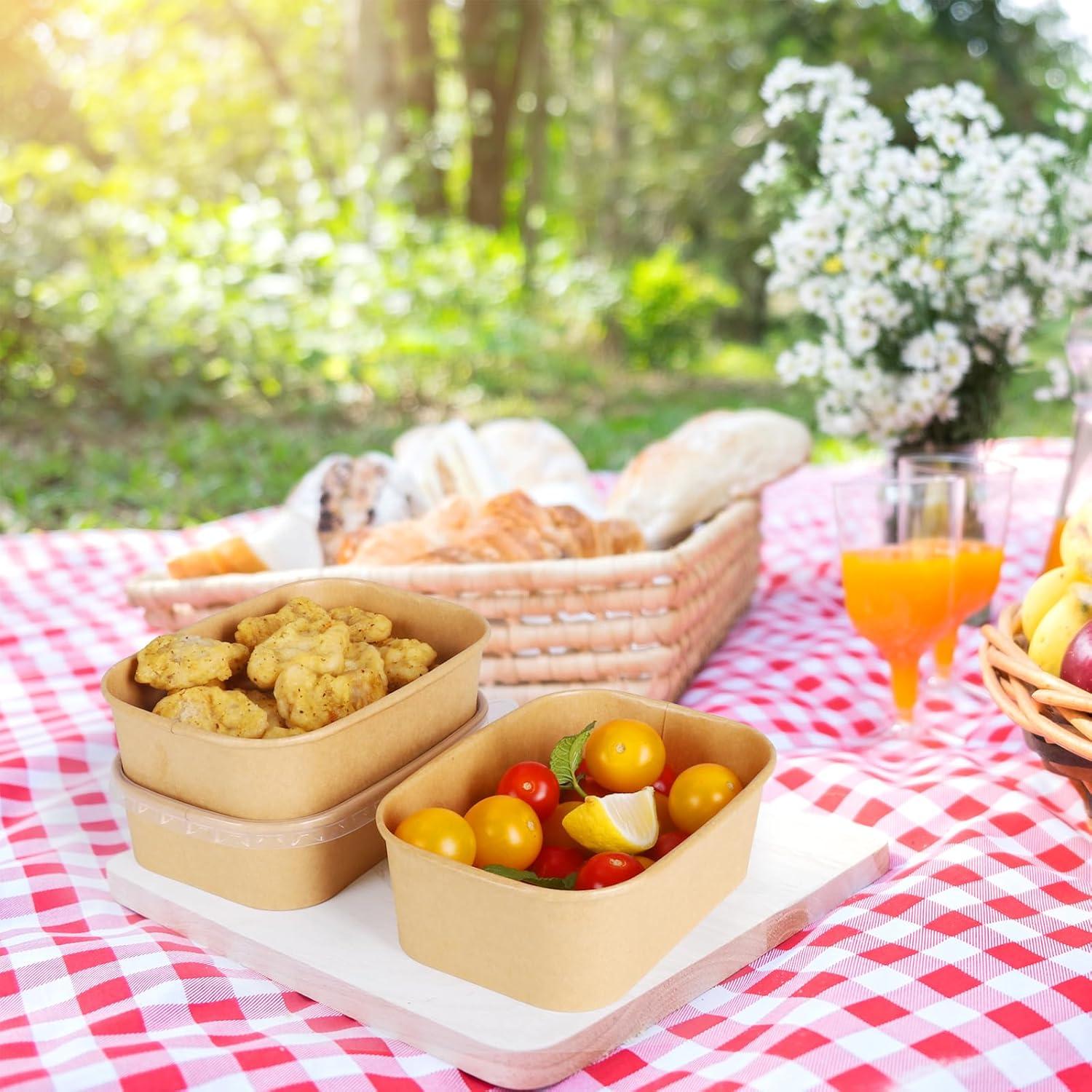 50 Tazones de Papel Kraft 750ml con Tapas Belinlen Desechables