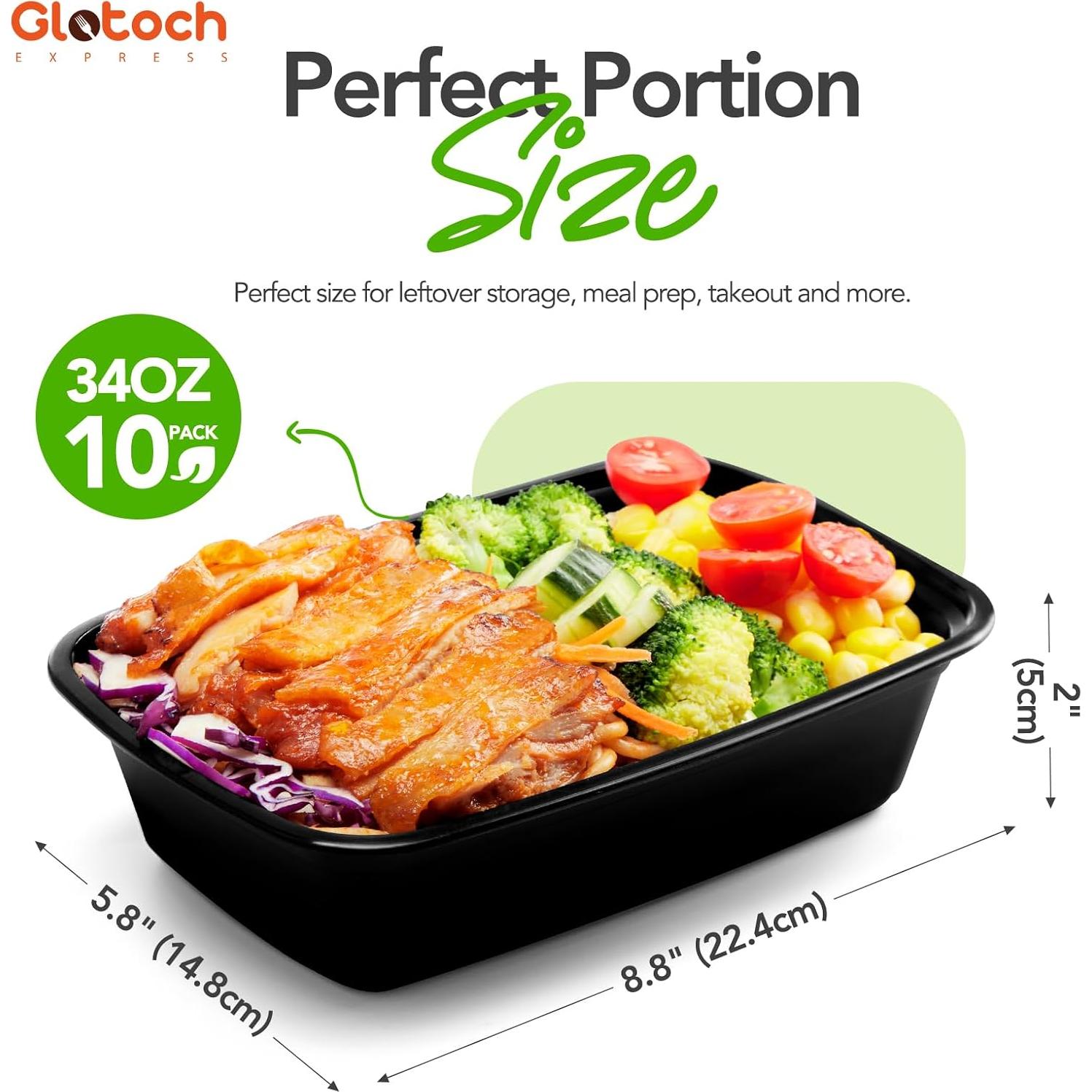 Contenedores de Comida Glotoch 34oz, Paquete de 10 Reutilizables
