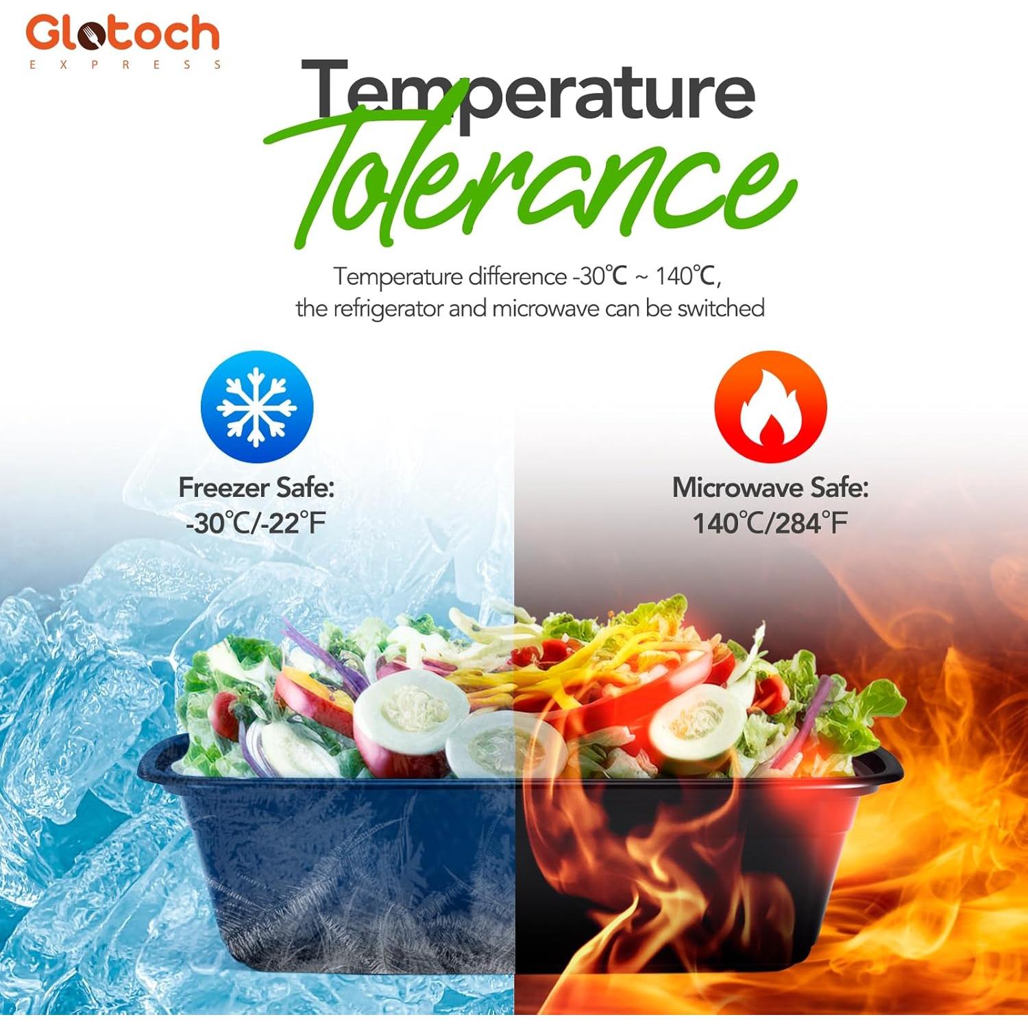 Contenedores de Comida Glotoch 34oz, Paquete de 10 Reutilizables