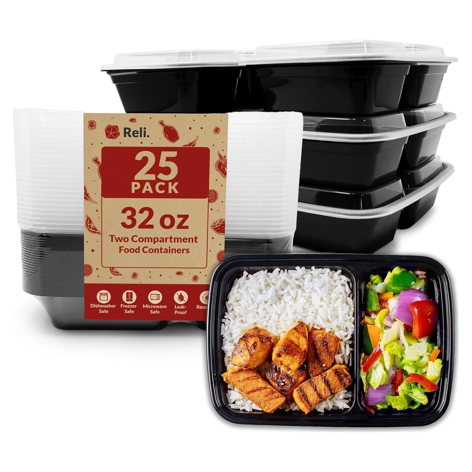 Contenedores de Comida Reli 32 oz 25 Paquete 2 Compartimentos