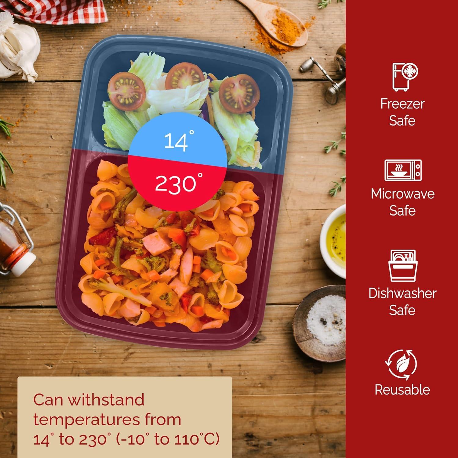 Contenedores de Comida Reli 32 oz 25 Paquete 2 Compartimentos