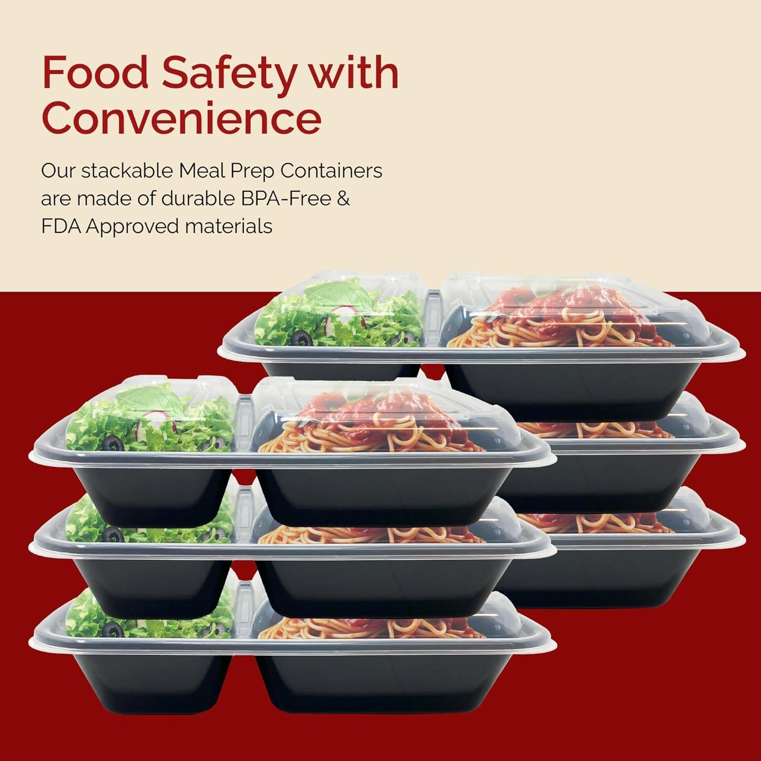 Contenedores de Comida Reli 32 oz 25 Paquete 2 Compartimentos