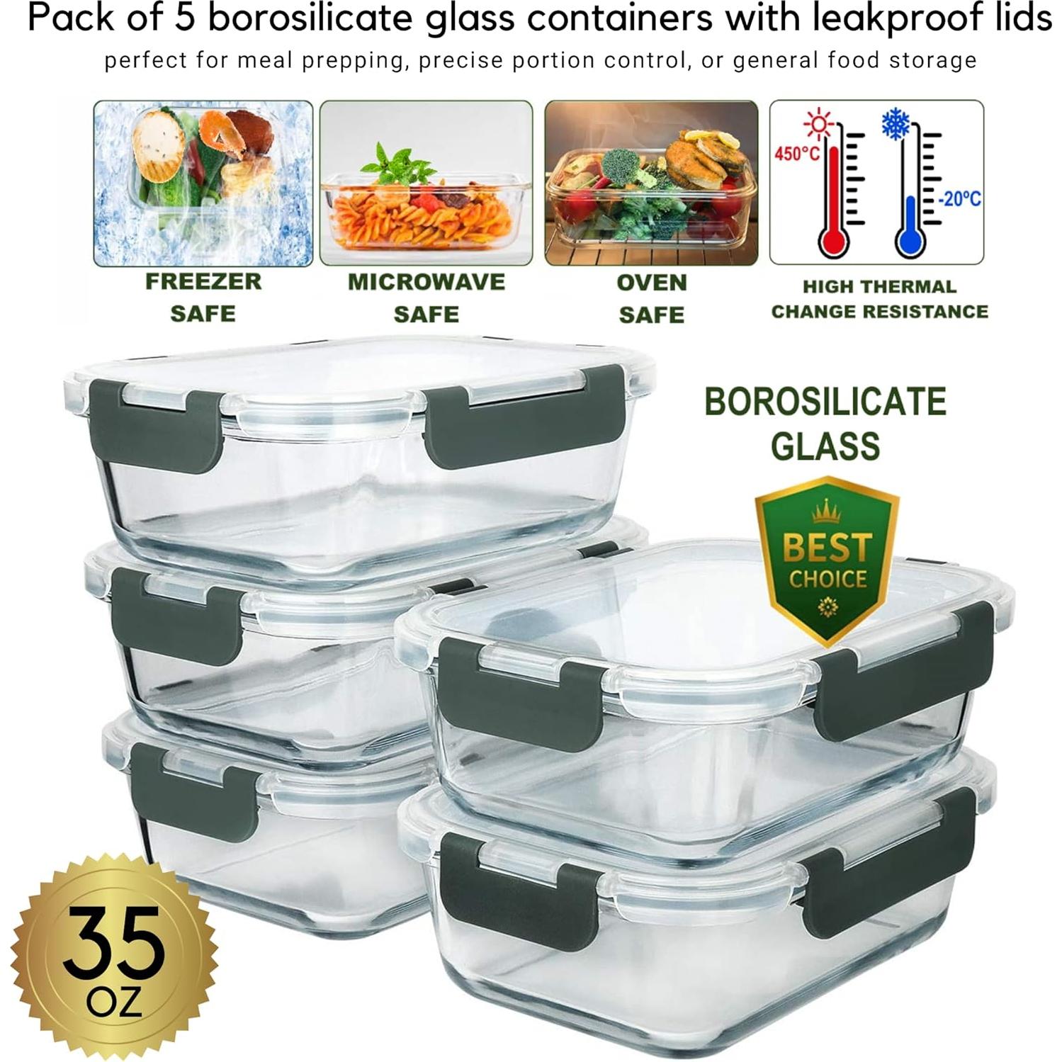 Contenedores de Vidrio Brieftons 35 Oz (1.04 L) - Paquete de 5