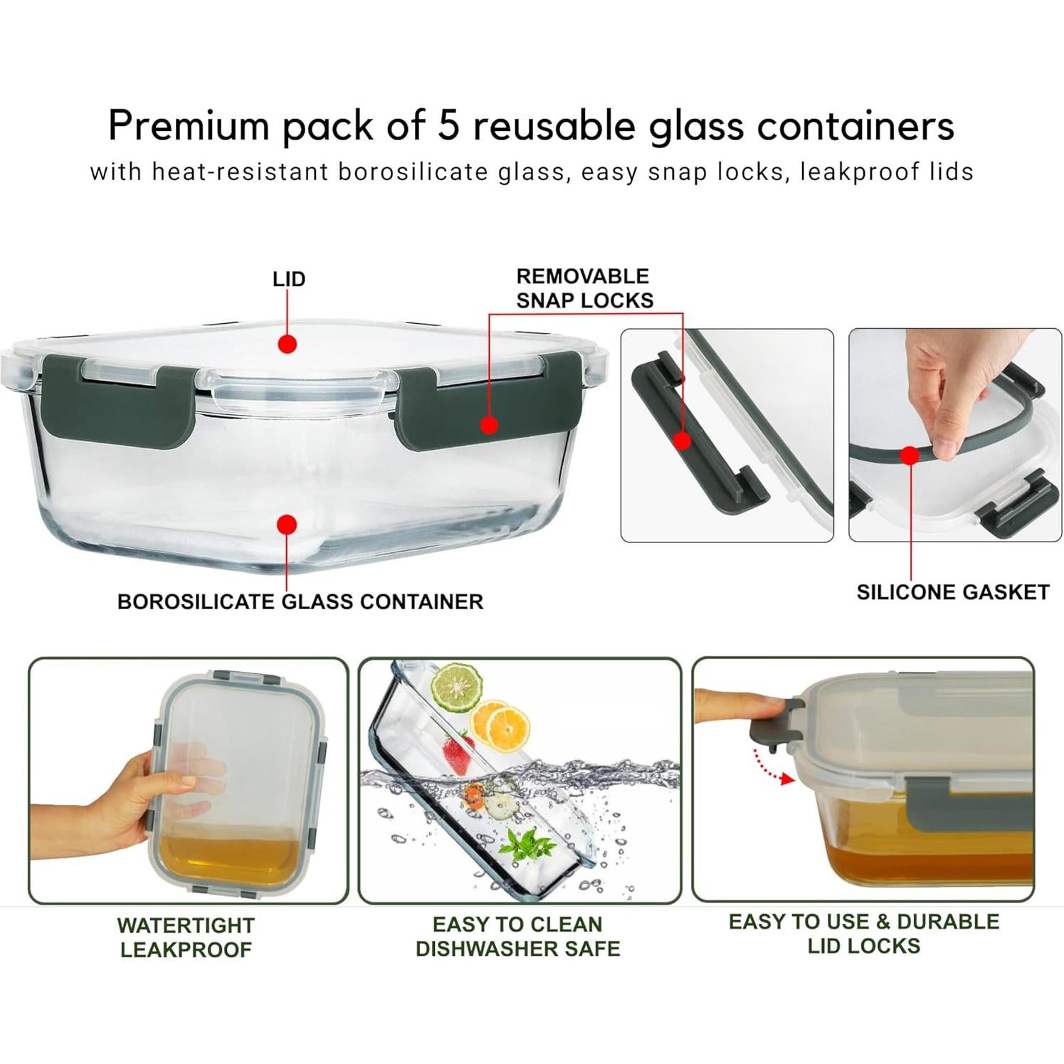 Contenedores de Vidrio Brieftons 35 Oz (1.04 L) - Paquete de 5