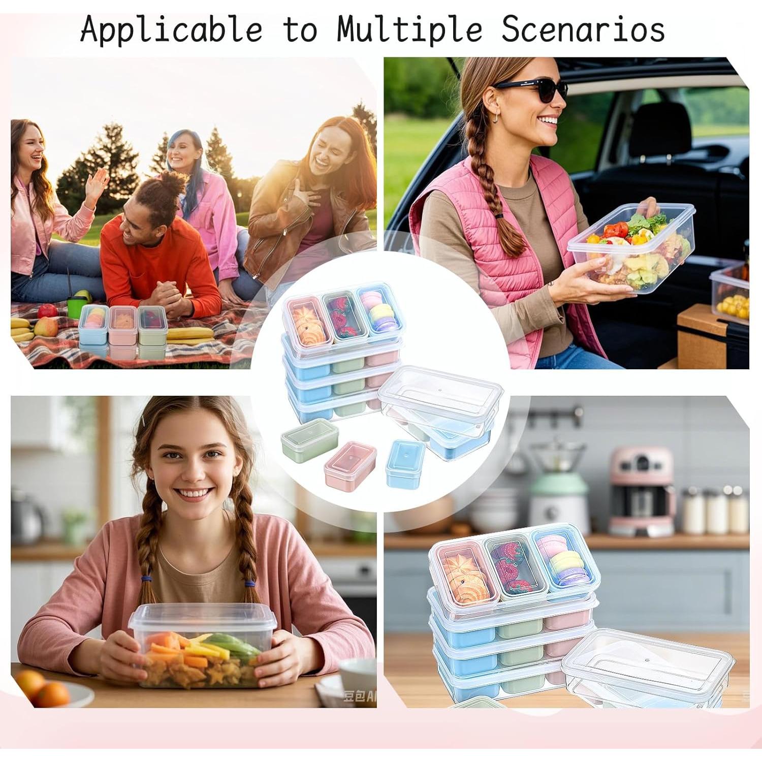 Set de 6 Contenedores KALIONE para Snacks con 3 Compartimentos