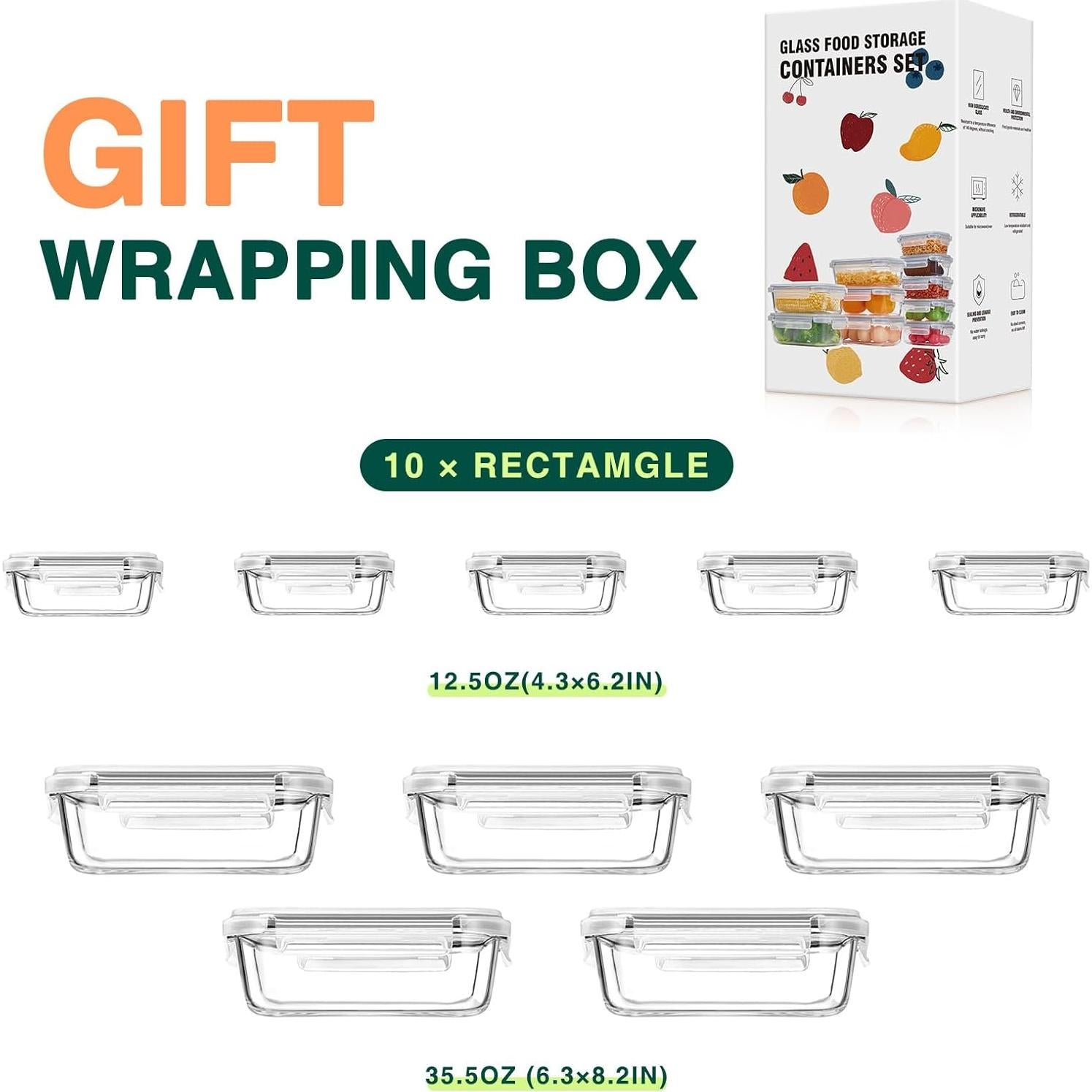 Set de 10 Contenedores de Almacenamiento de Vidrio Glotoch