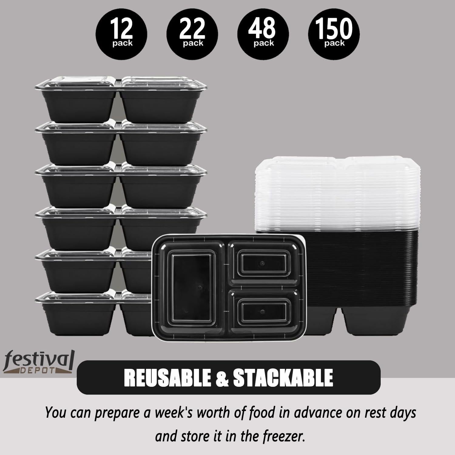 22 Contenedores de Comida Bento 43 OZ Festival Deportivo