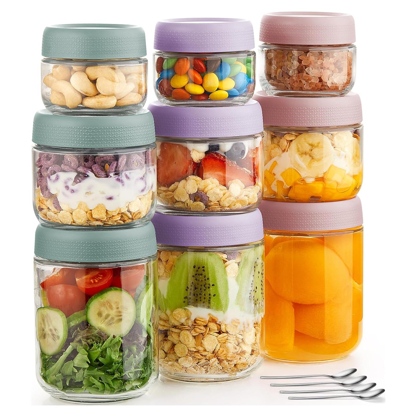 Juego de 9 Tarros de Vidrio Mason para Avena Nocturna 16oz 10oz 4oz